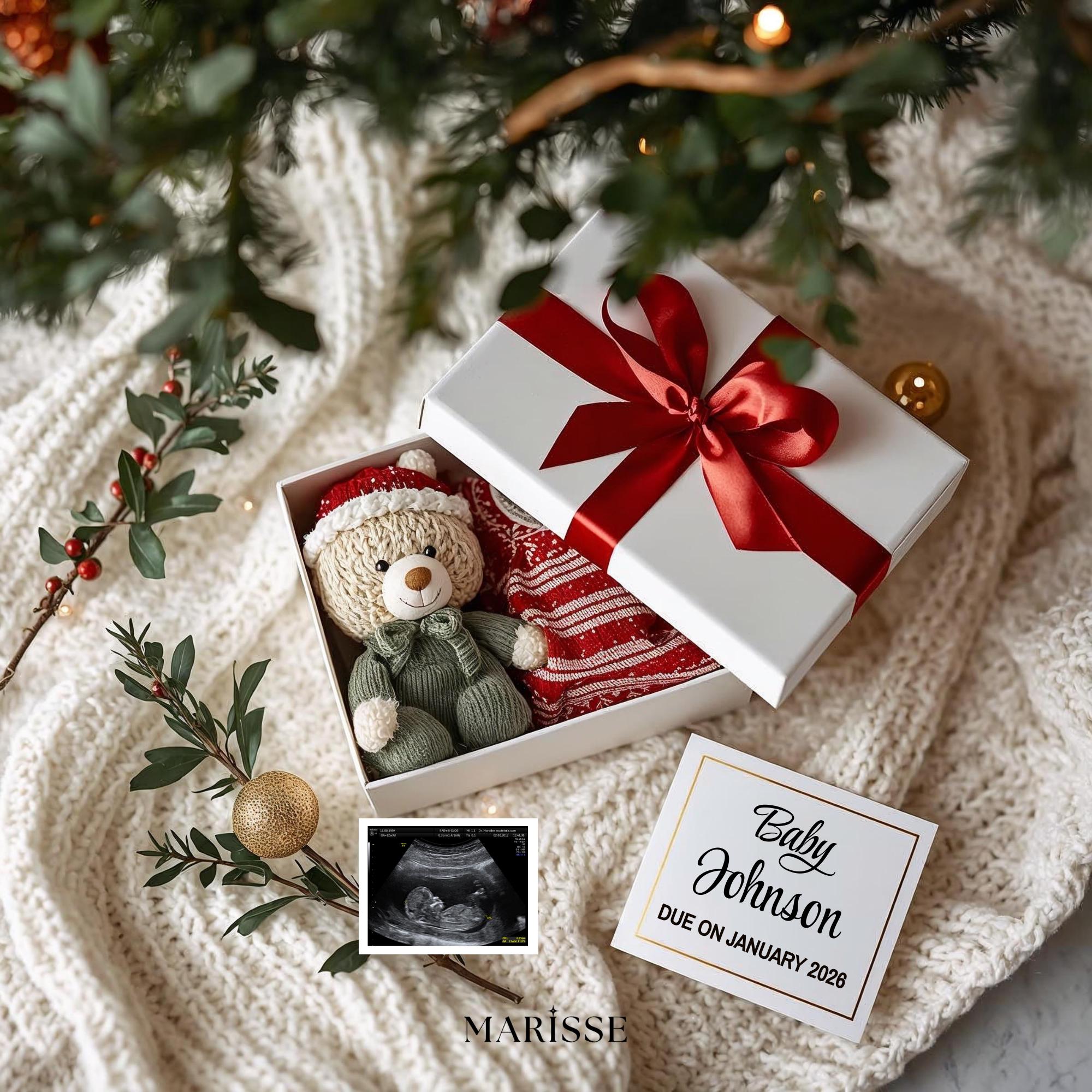 Christmas Pregnancy Announcement: Festive Gift Box, Baby Reveal (Digital Download)