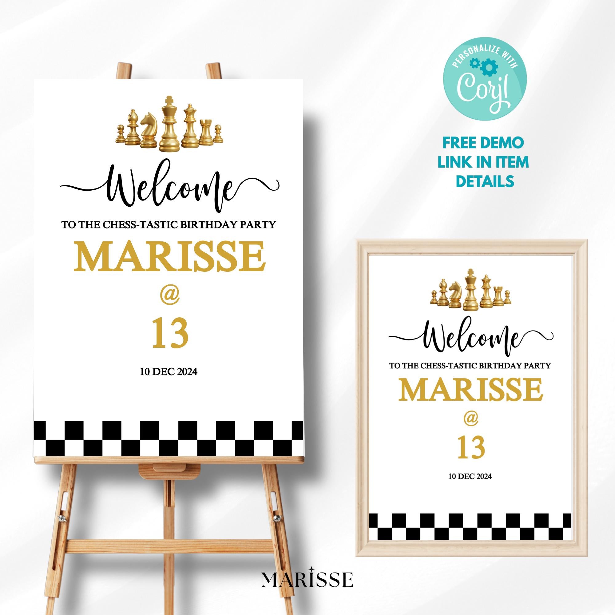 Chess Birthday Party Welcome Sign Template Editable Printable Chess-Themed Birthday Decoration Digital Download