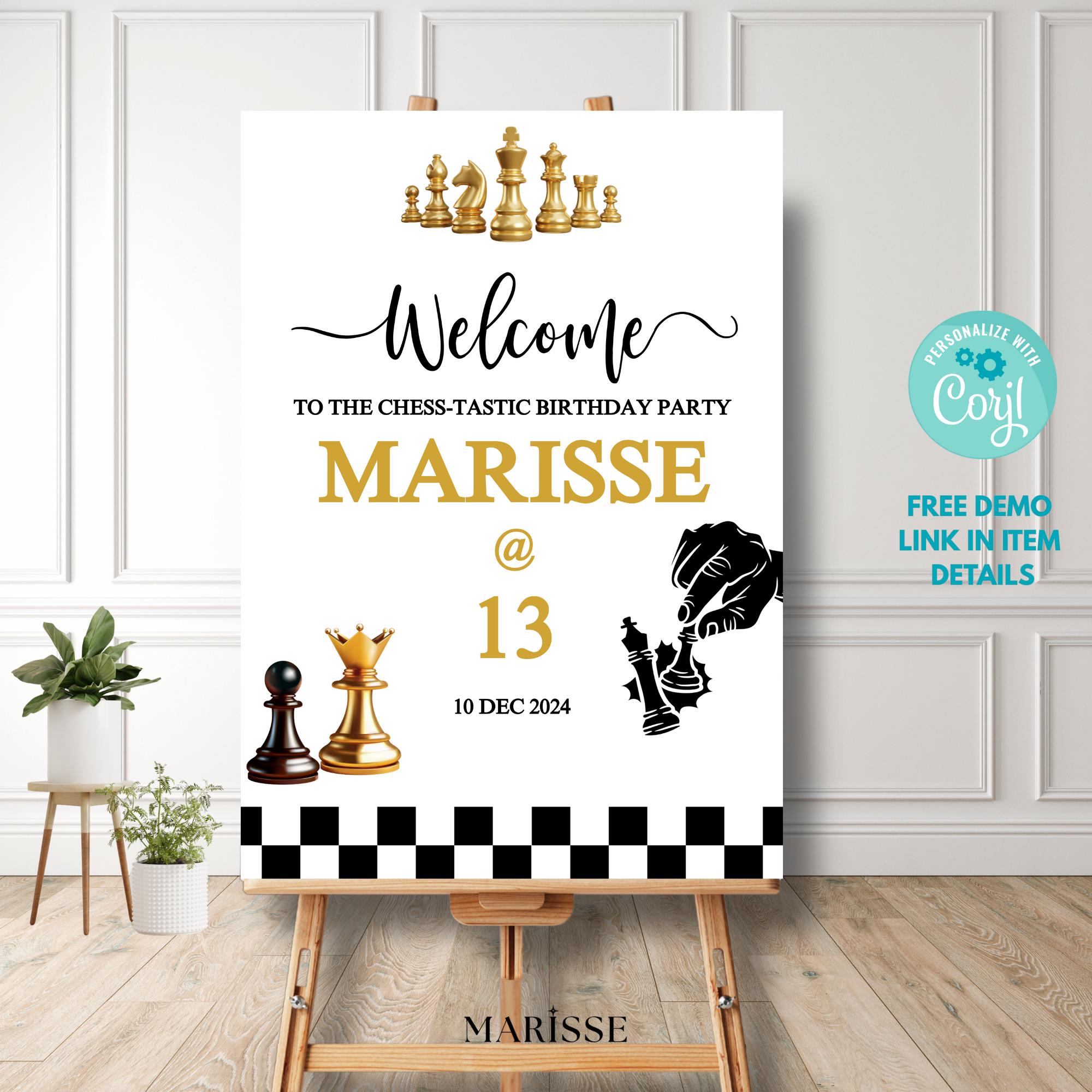 Editable Chess Birthday Welcome Sign Digital Download Printable Party Entrance Decor for Kids or Teen Chess-Themed Celebration