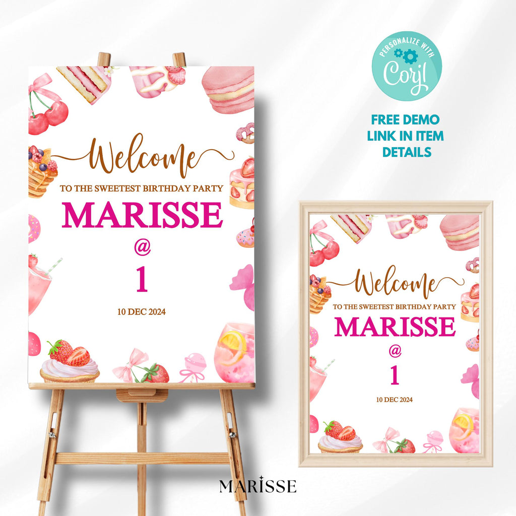 Sweet Treats Birthday Party Welcome Sign Template Editable Printable Candy Dessert Theme Birthday Decoration Digital Download
