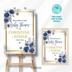 Navy & Gold Floral Baby Shower Welcome Sign Template (Digital Download)