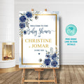 Navy & Gold Floral Baby Shower Welcome Sign Template (Digital Download)