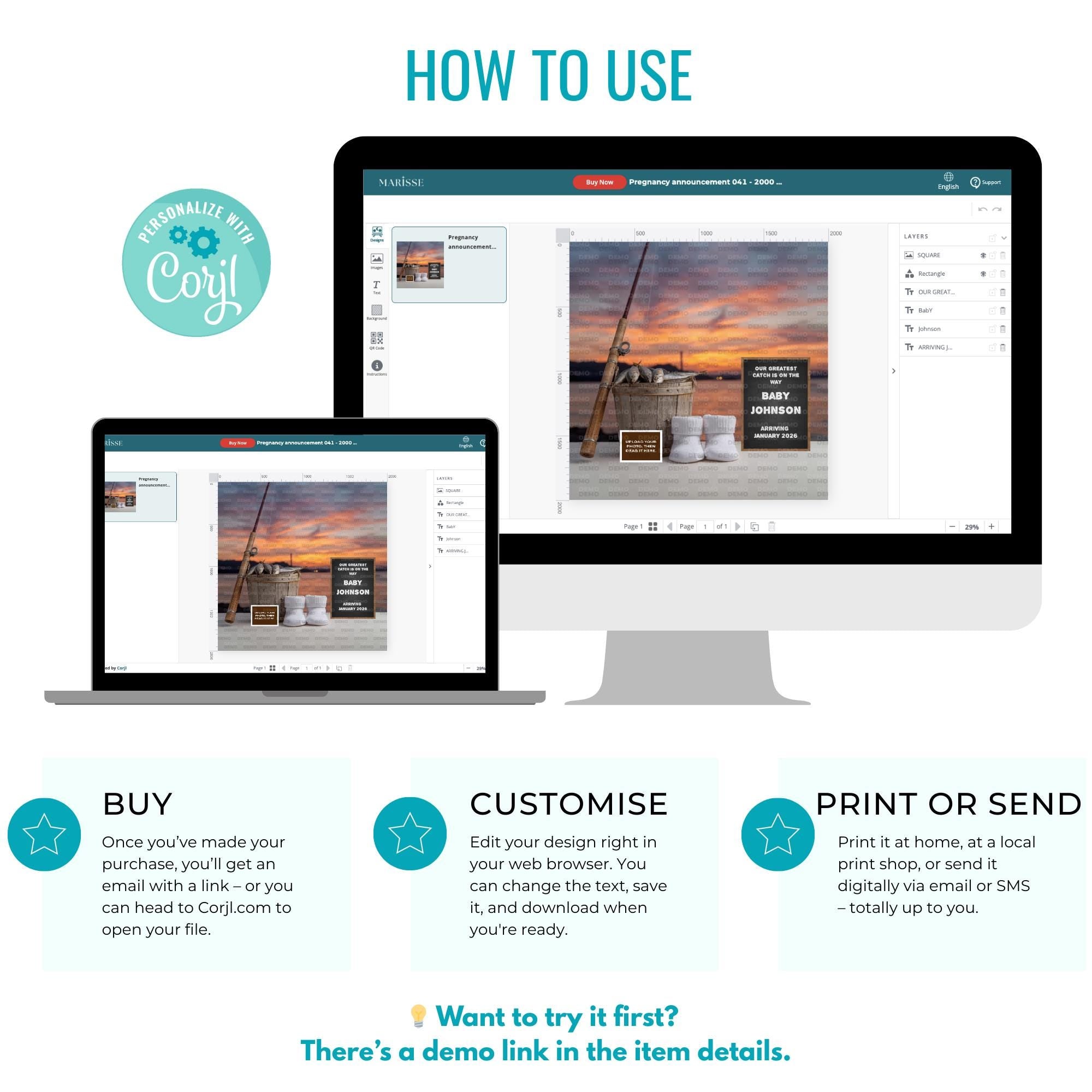 Fishing Pregnancy Announcement Template: Sardine Bucket Baby Reveal (Digital Download)