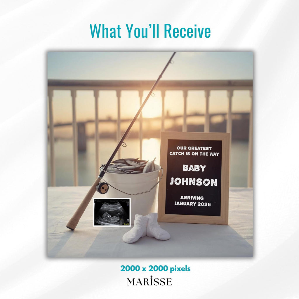 Sardines Fishing Pregnancy Announcement: Rustic Baby Reveal (Digital Template)