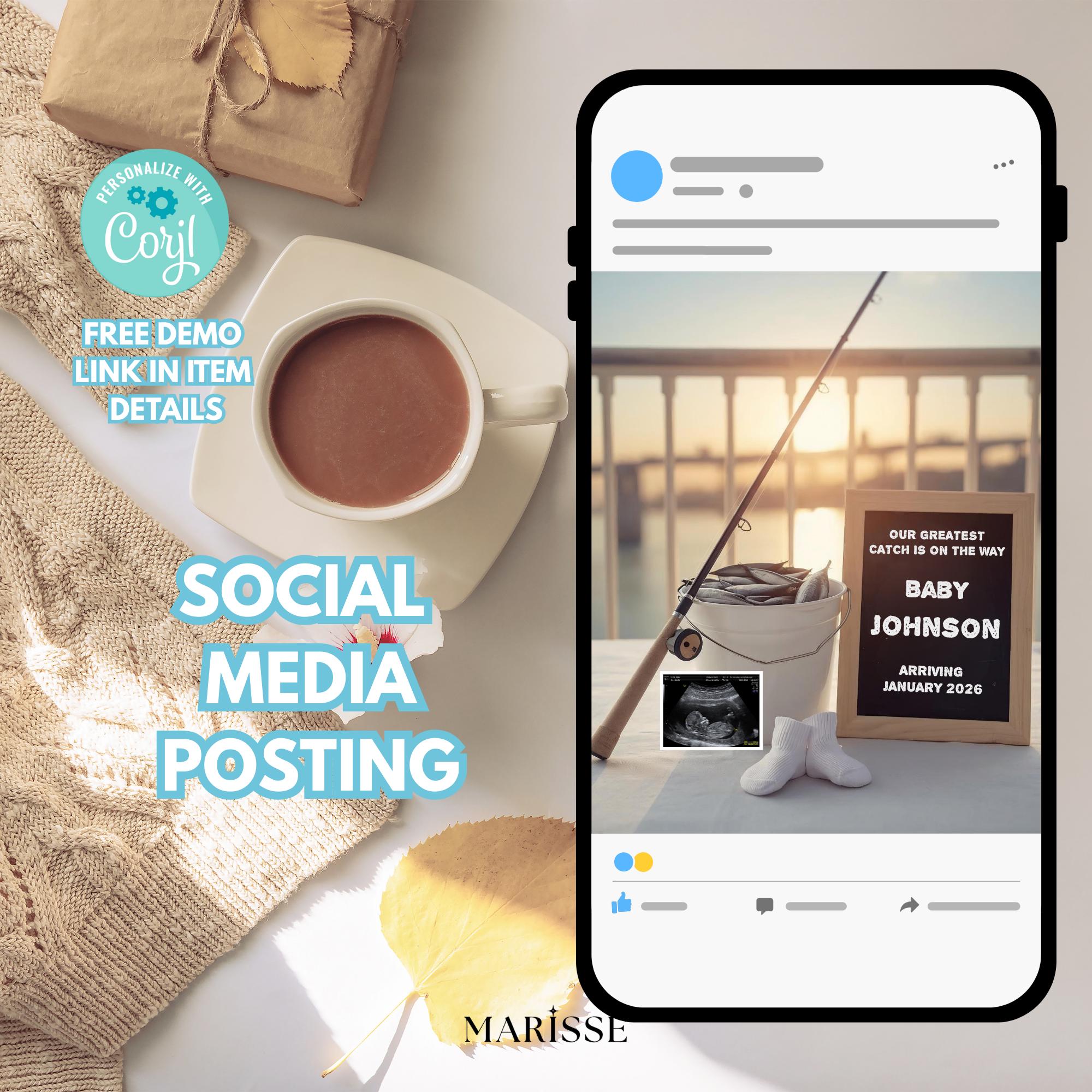 Sardines Fishing Pregnancy Announcement: Rustic Baby Reveal (Digital Template)