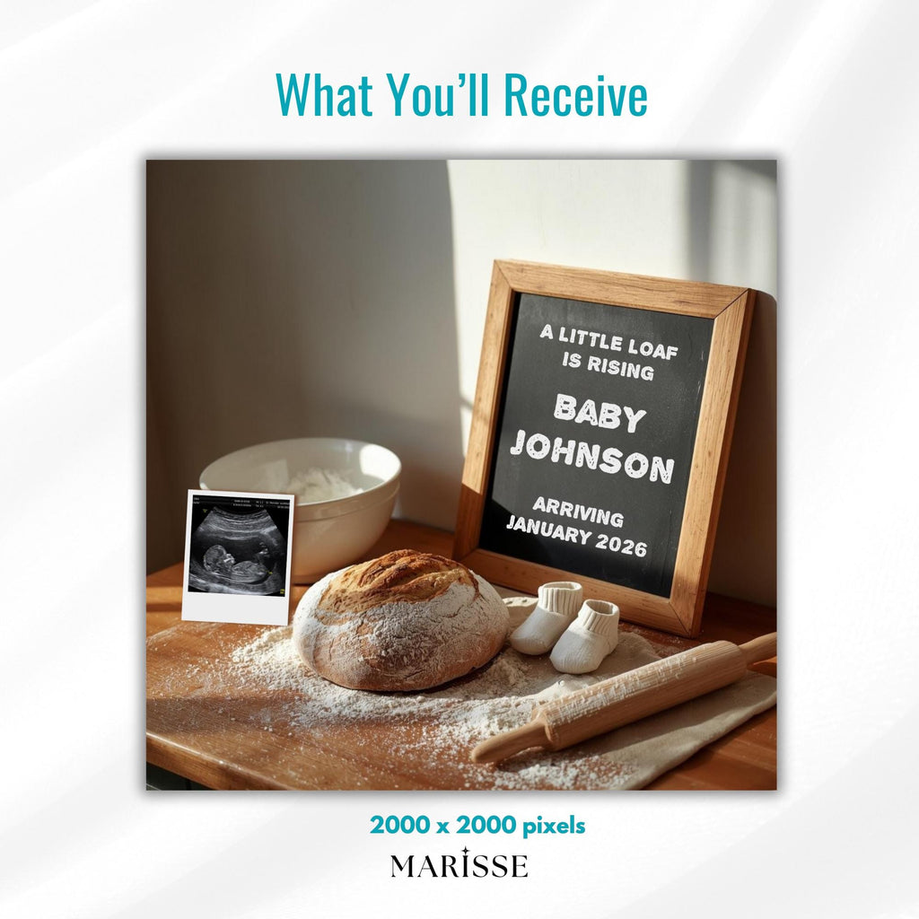 Rustic Sourdough Baby Reveal: Baking Theme Pregnancy Announcement (Digital Download)