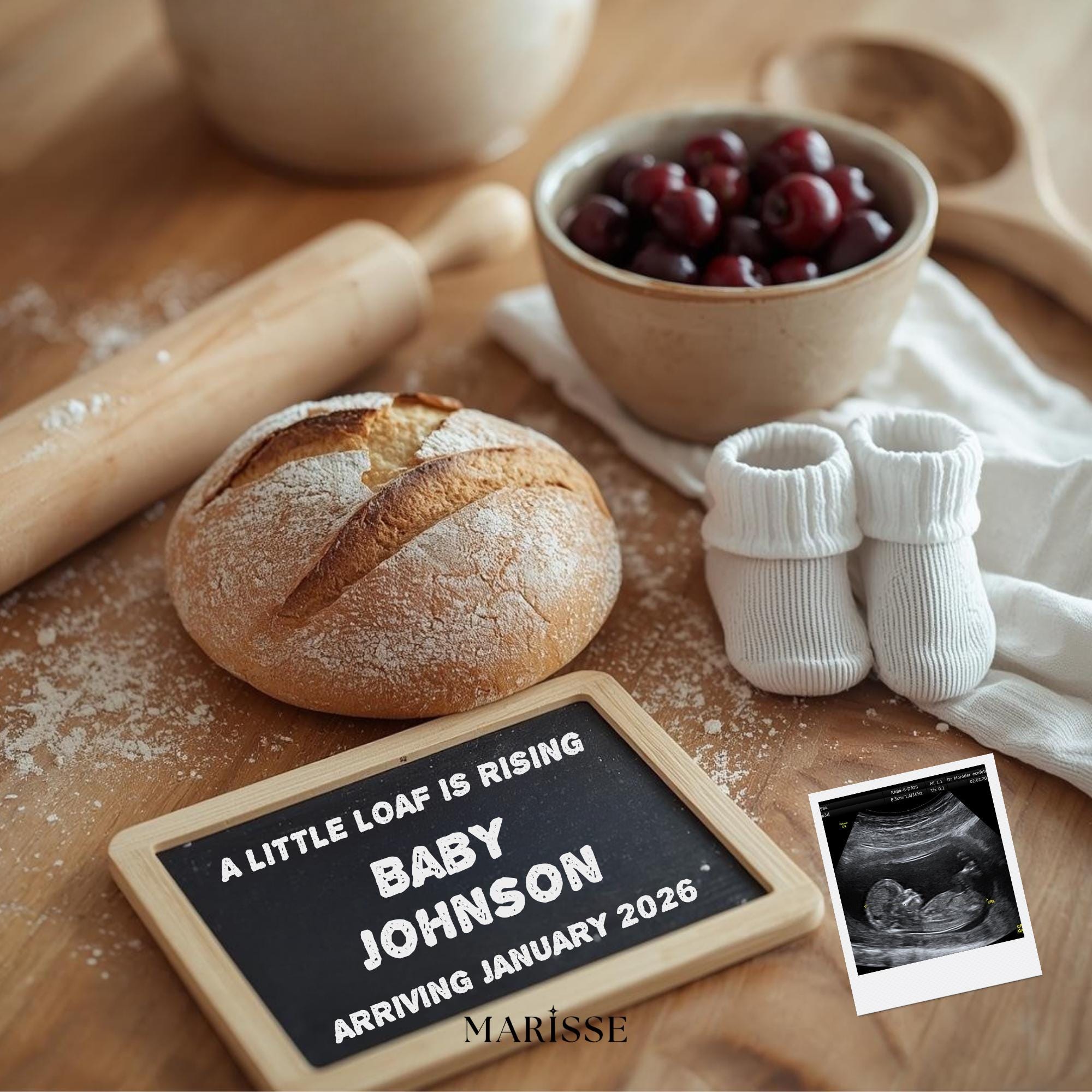 Sourdough Pregnancy Announcement: Rustic Baking Theme, Social Media Reveal (Digital Download)