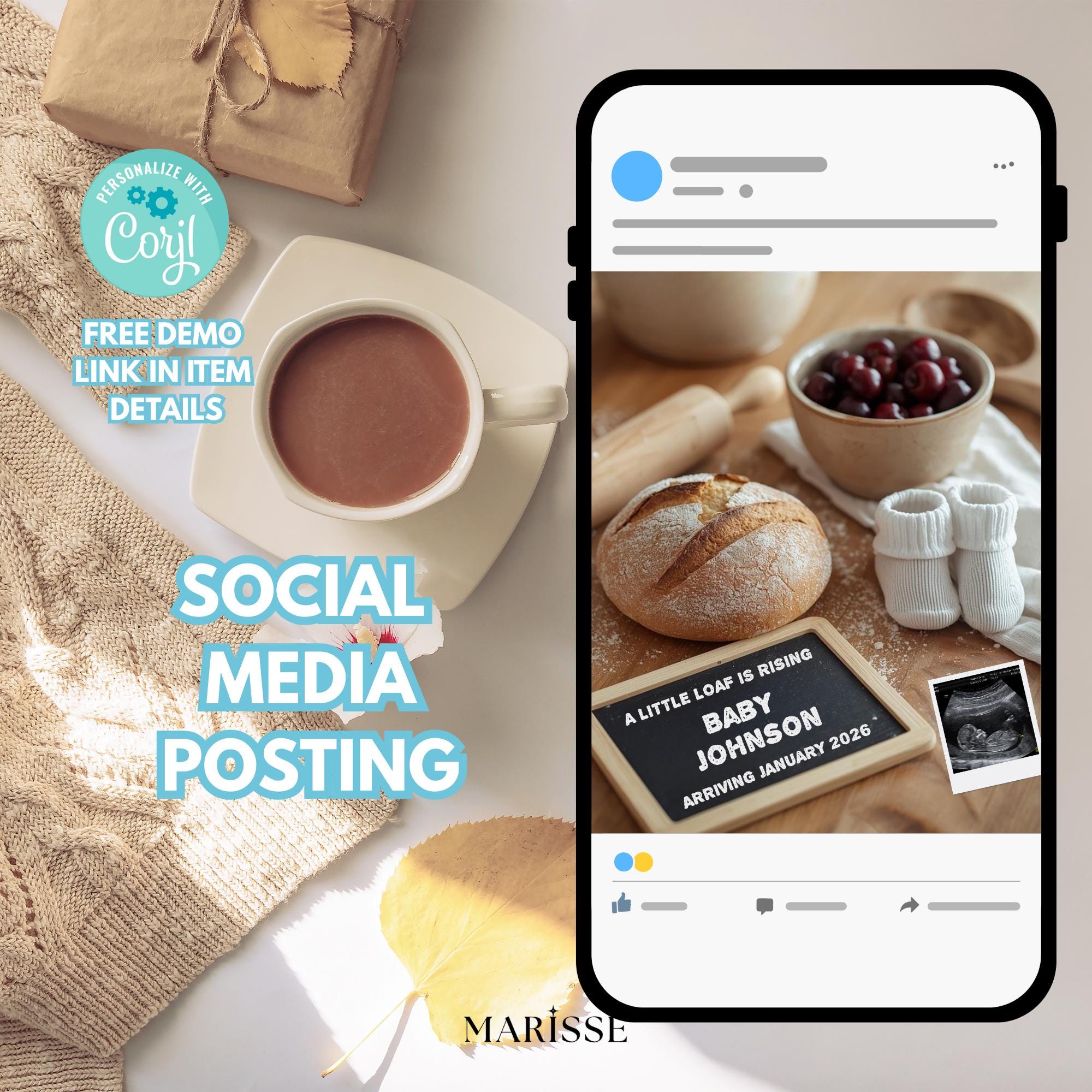 Sourdough Pregnancy Announcement: Rustic Baking Theme, Social Media Reveal (Digital Download)