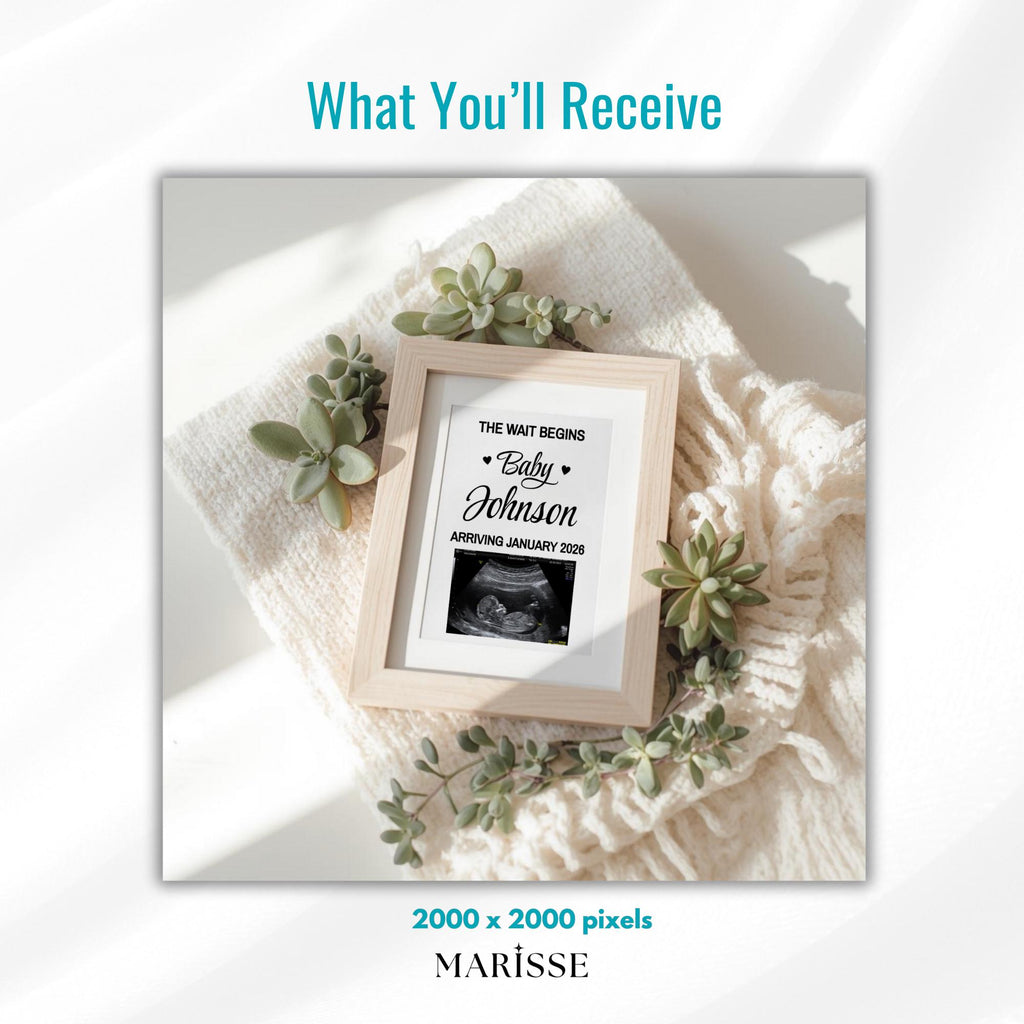 Neutral Succulent Pregnancy Announcement Template Minimalist Baby Reveal Digital Download Editable Greenery Ultrasound Prop for Social Media