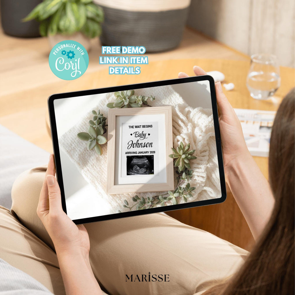 Neutral Succulent Pregnancy Announcement Template Minimalist Baby Reveal Digital Download Editable Greenery Ultrasound Prop for Social Media