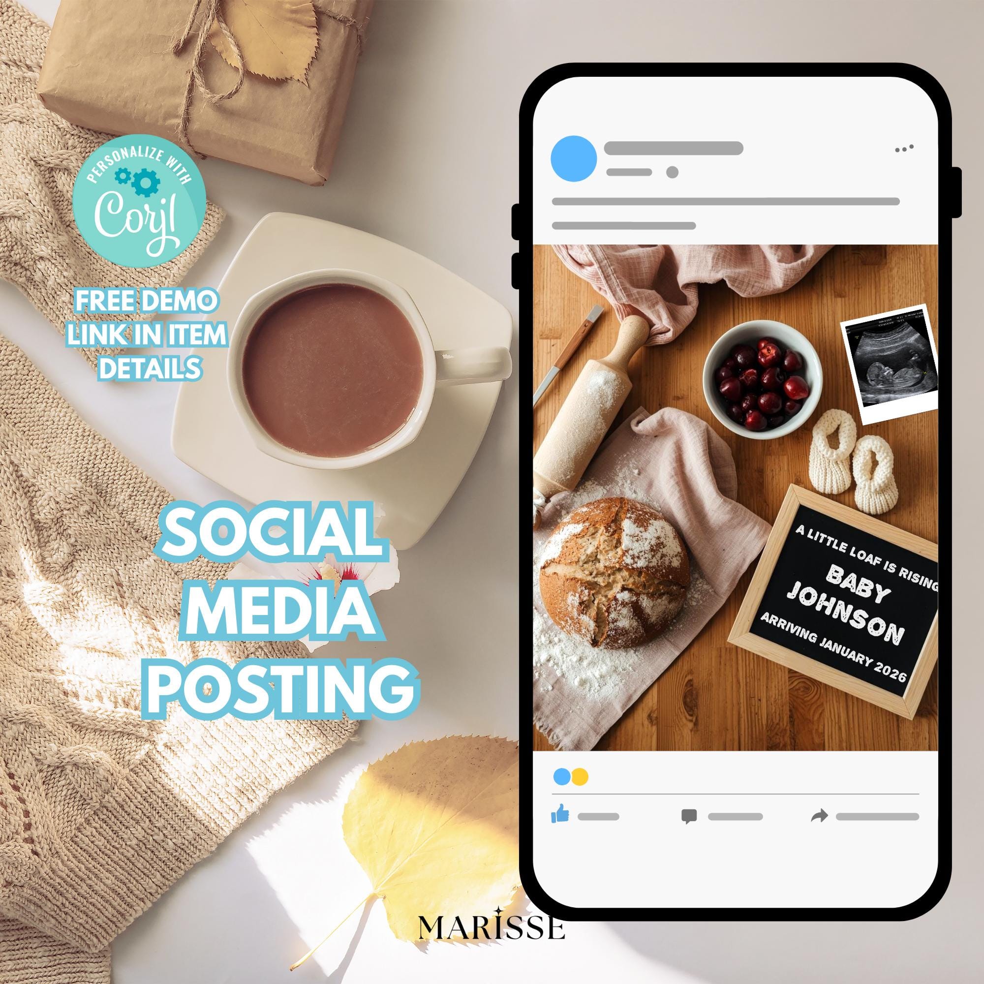 Sourdough Baby Announcement: Rustic Chalkboard Social Media Reveal (Digital Download)