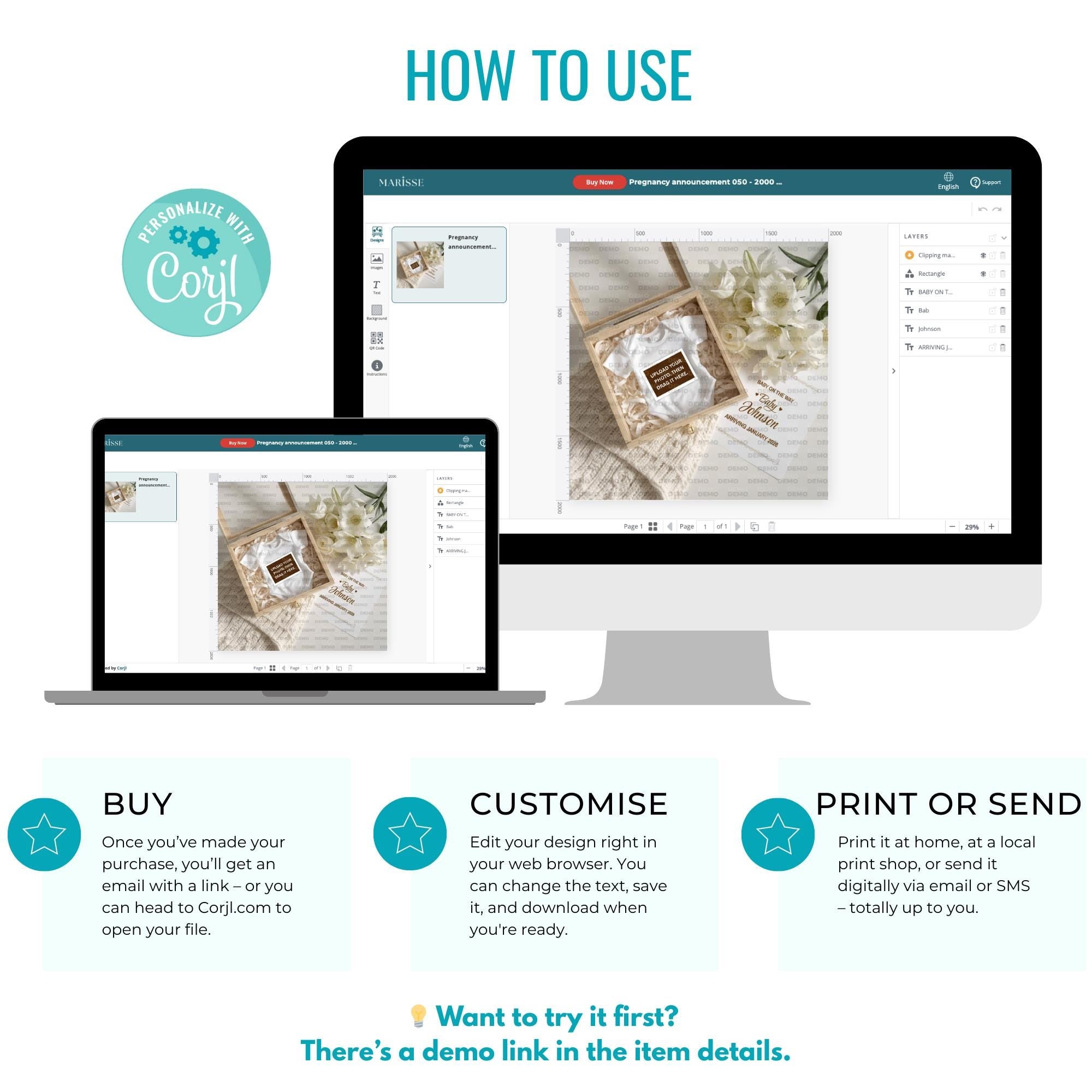 White Floral Pregnancy Announcement Box Template | Neutral Baby Reveal Digital Download | Boho Ultrasound Prop for Social Media Post