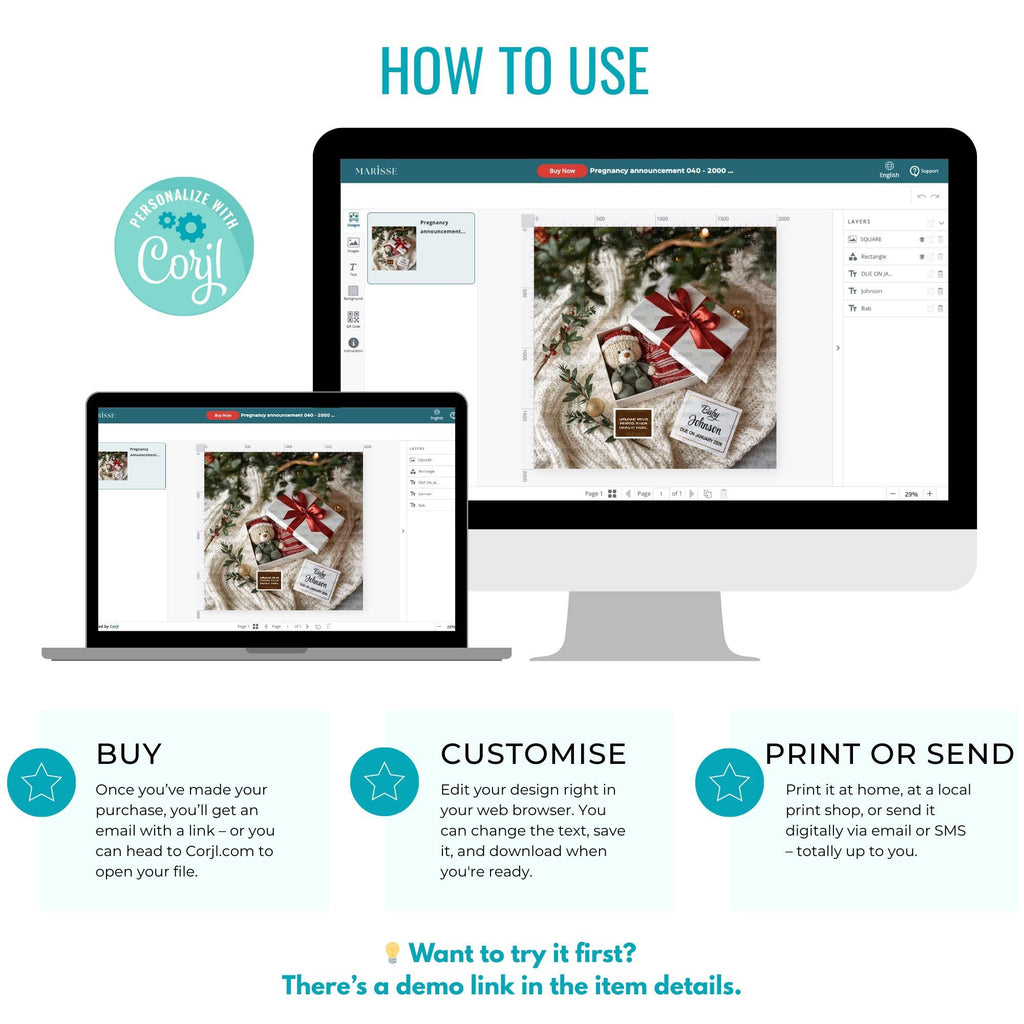 Christmas Pregnancy Announcement: Festive Gift Box, Baby Reveal (Digital Download)