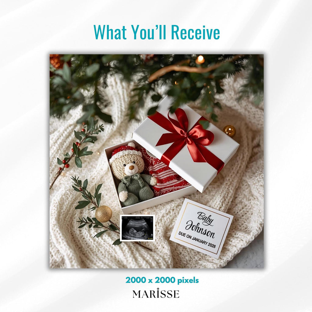 Christmas Pregnancy Announcement: Festive Gift Box, Baby Reveal (Digital Download)
