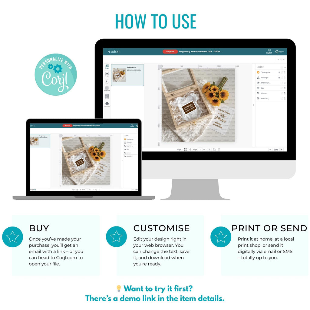 Sunflower Pregnancy Announcement Template | Rustic Baby Reveal Digital Download | Editable Ultrasound Prop for Social Media & Keepsake Box