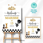 Editable Chess Birthday Welcome Sign Digital Download Printable Party Entrance Decor for Kids or Teen Chess-Themed Celebration