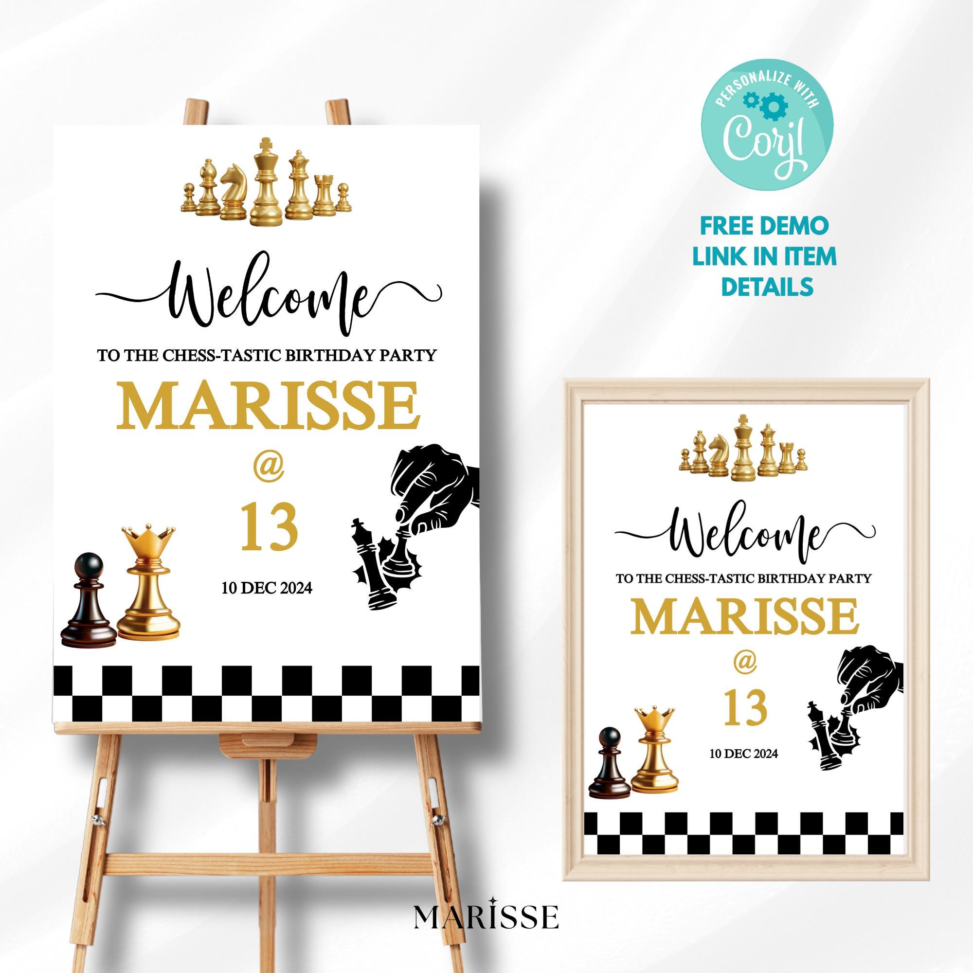Editable Chess Birthday Welcome Sign Digital Download Printable Party Entrance Decor for Kids or Teen Chess-Themed Celebration