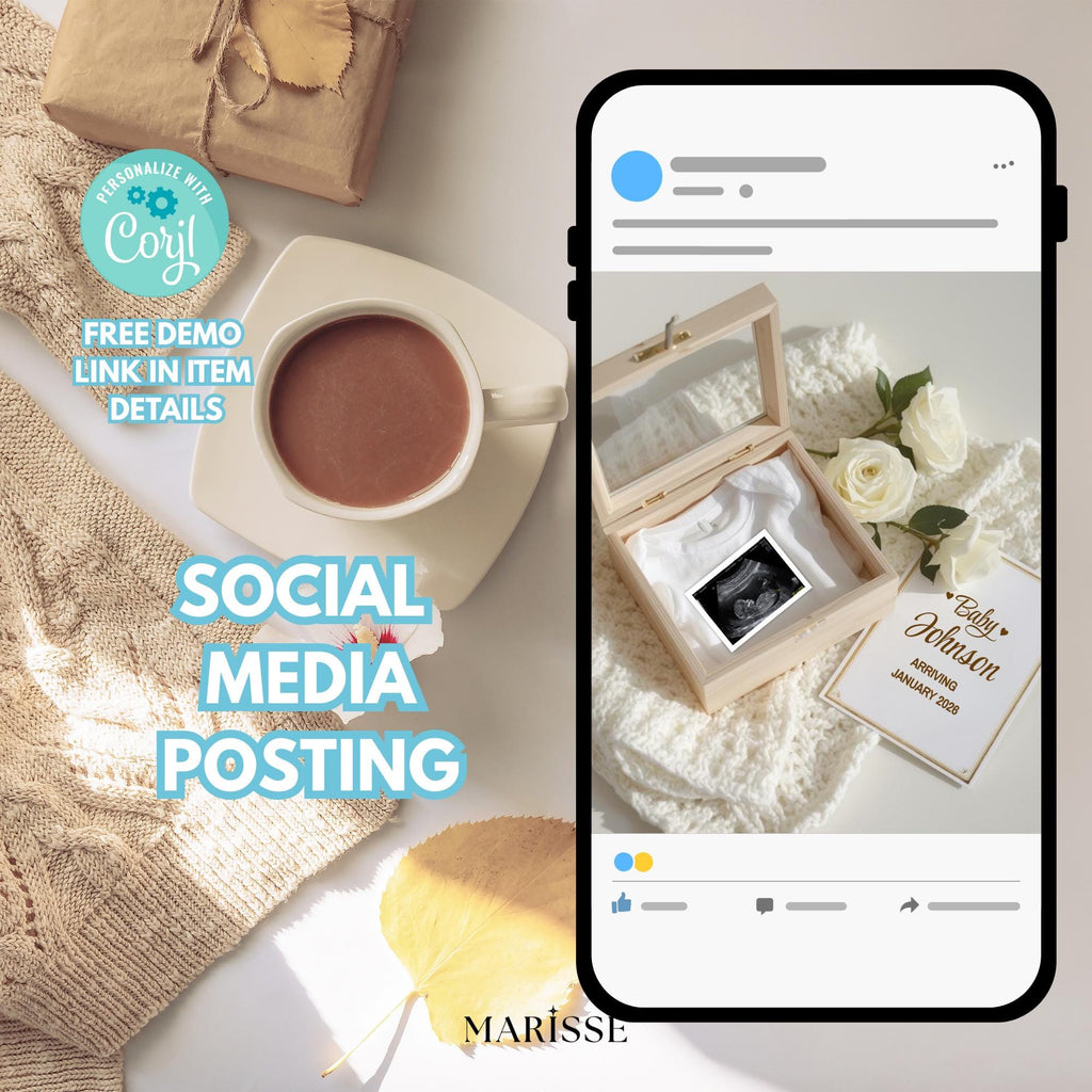 White Roses Pregnancy Announcement Template | Elegant Baby Reveal Digital Download | Modern Neutral Ultrasound Prop for Social Media Posting