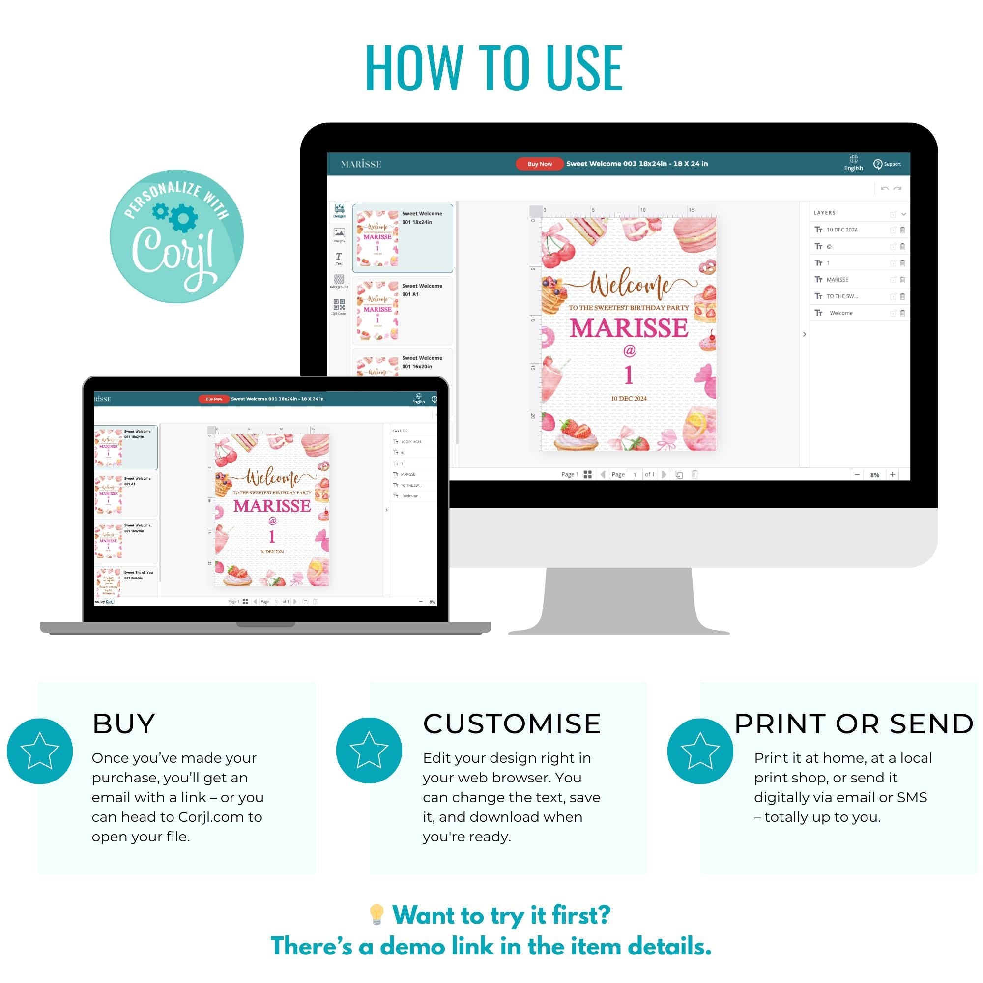 Sweet Treats Birthday Party Welcome Sign Template Editable Printable Candy Dessert Theme Birthday Decoration Digital Download