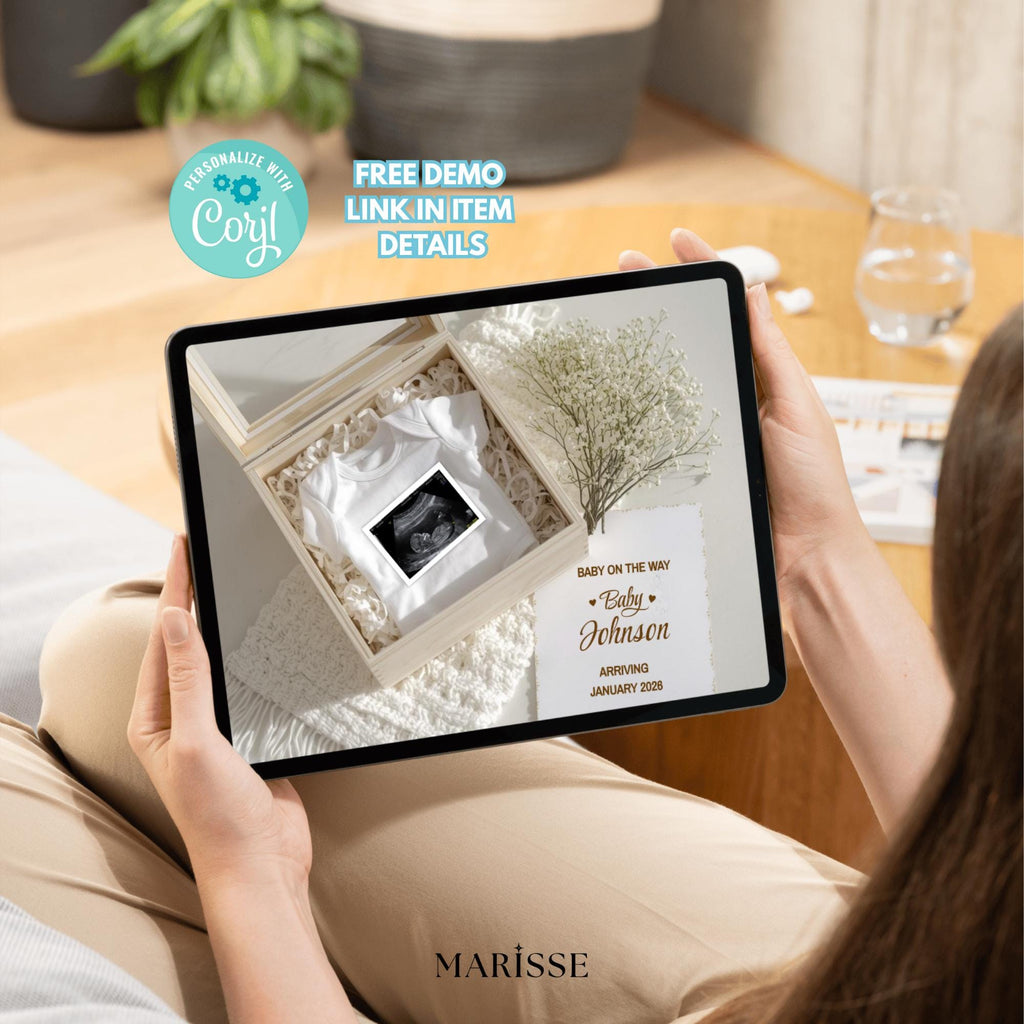 Baby’s Breath Pregnancy Announcement Template Minimalist Boho Baby Reveal Digital Download Neutral Editable Ultrasound Prop for Social Media