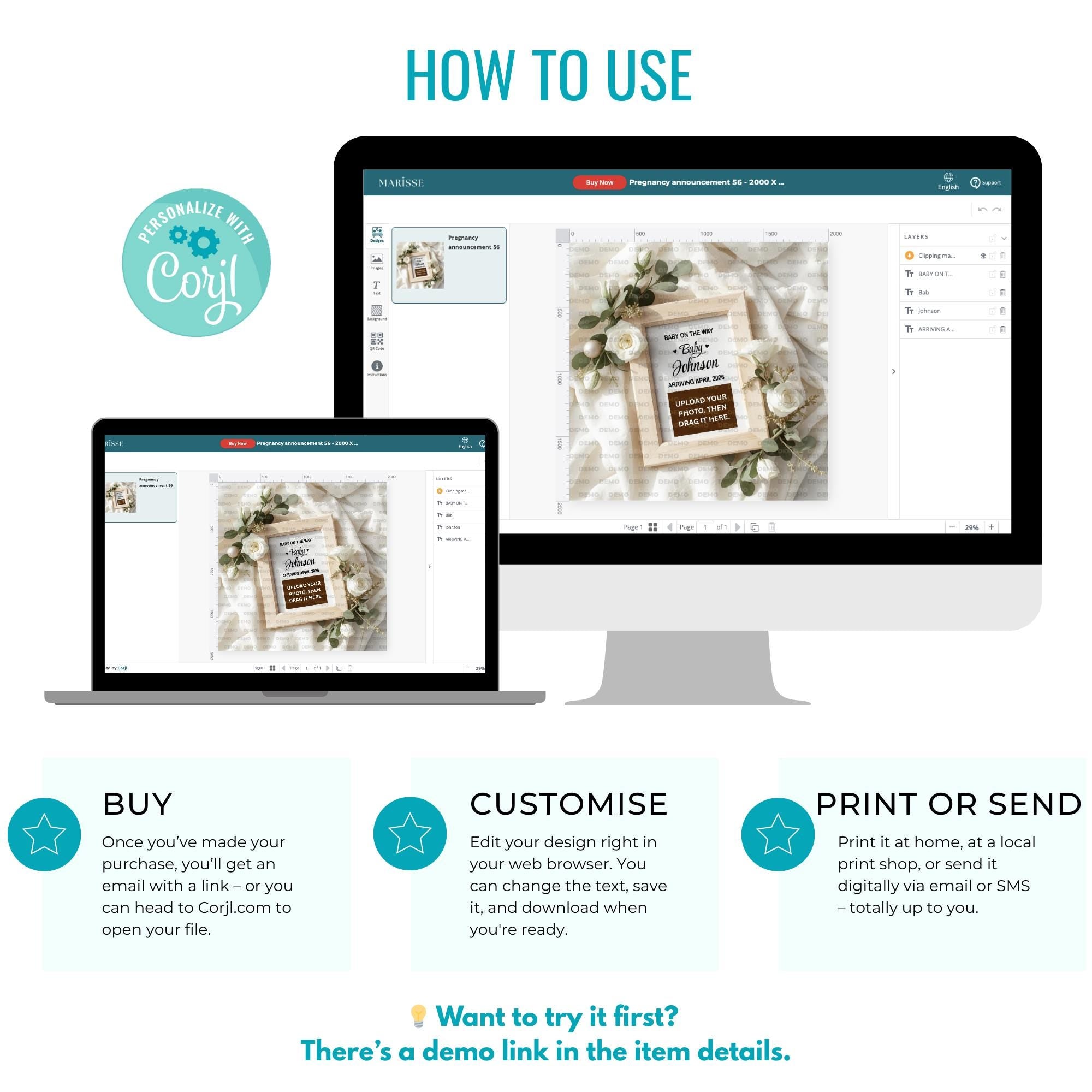 Minimalist Pregnancy Announcement Template | Gender-Neutral Baby Reveal Photo Prop | Neutral Ultrasound Frame Digital Download