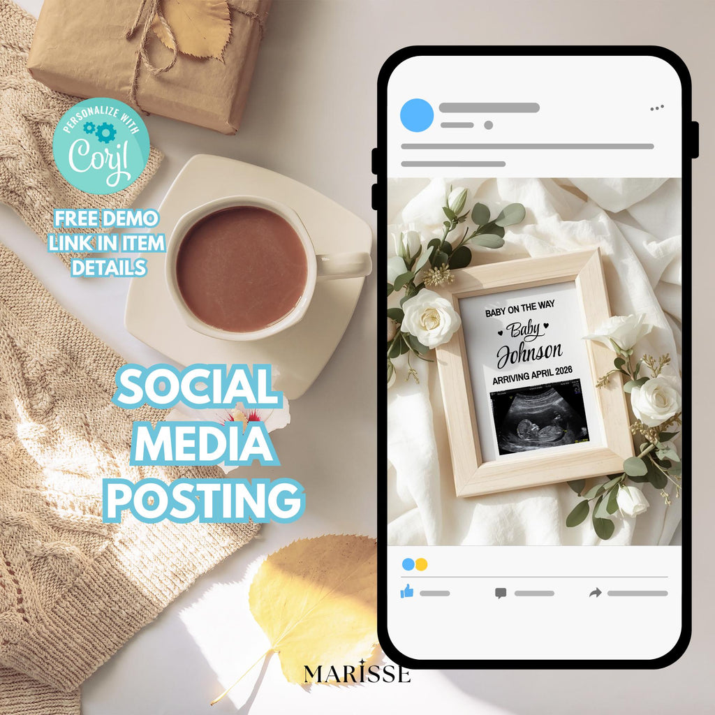 Minimalist Pregnancy Announcement Template | Gender-Neutral Baby Reveal Photo Prop | Neutral Ultrasound Frame Digital Download