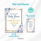 Floral Baby Shower Welcome Sign Template: Blue & Pink (Digital Download)