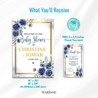 Navy & Gold Floral Baby Shower Welcome Sign Template (Digital Download)