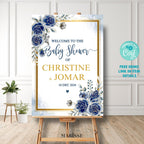 Navy & Gold Floral Baby Shower Welcome Sign Template (Digital Download)
