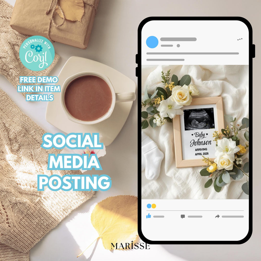 Yellow Floral Pregnancy Announcement Template | Baby Reveal Digital Download | Neutral Ultrasound Photo Prop | Baby Coming Soon