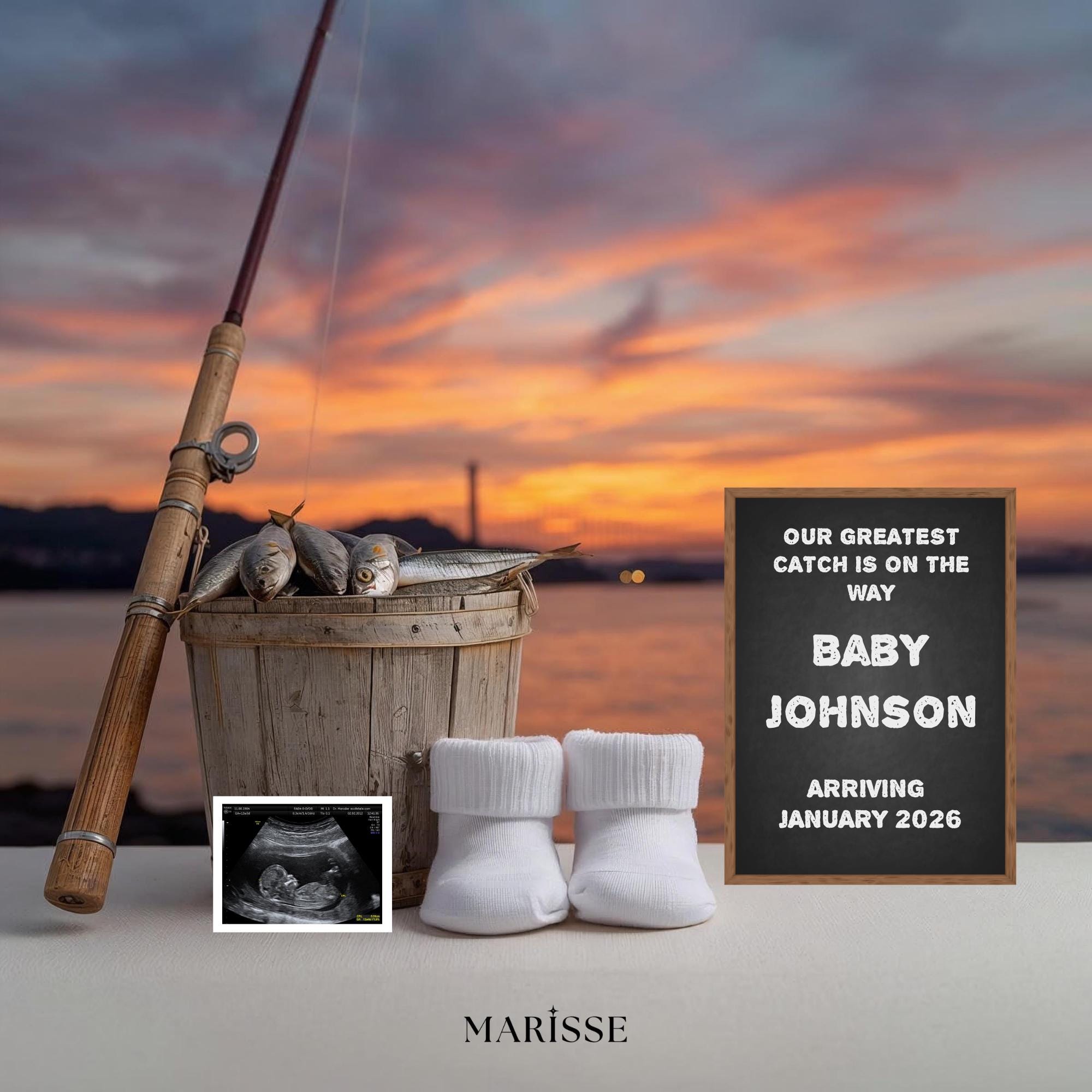 Fishing Pregnancy Announcement Template: Sardine Bucket Baby Reveal (Digital Download)