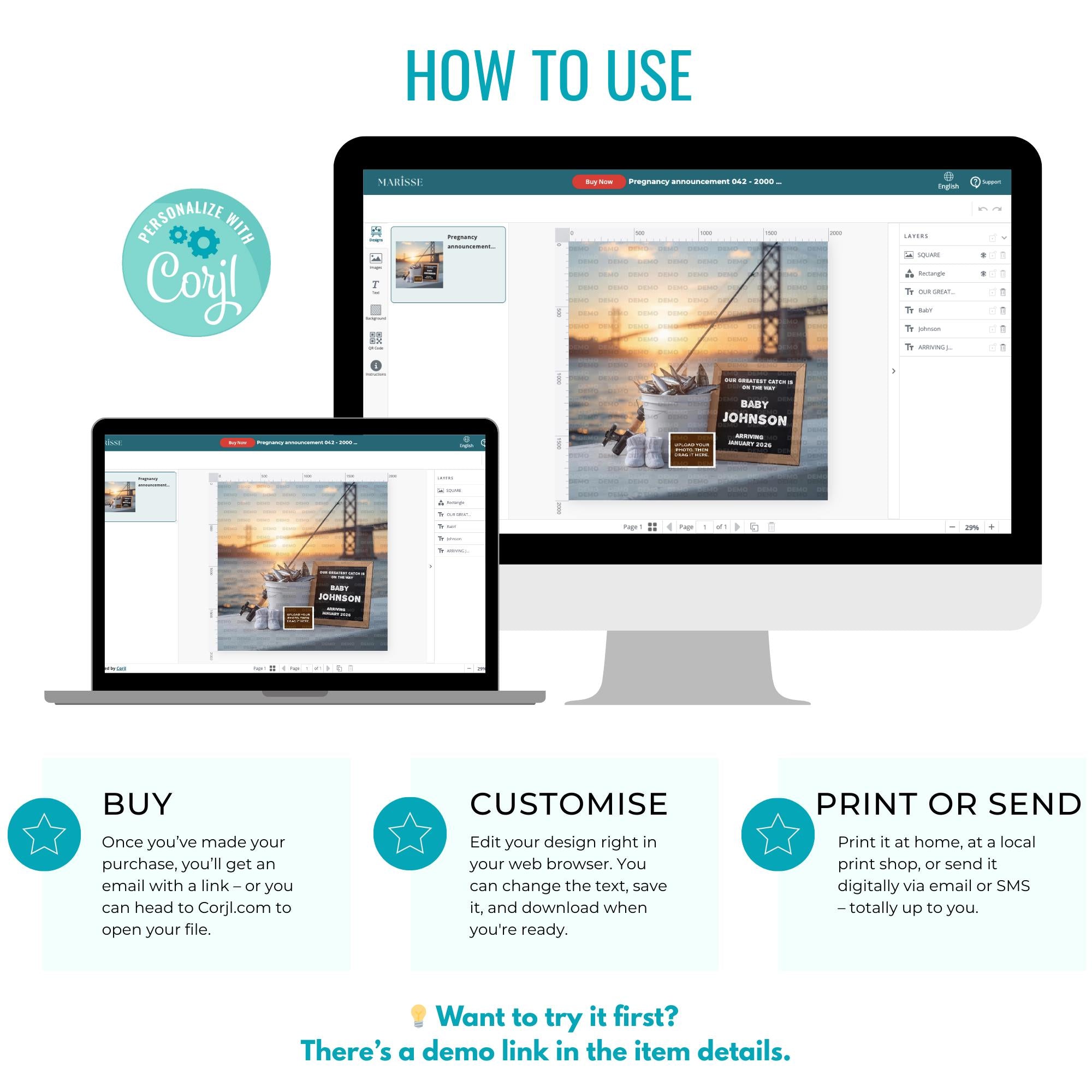 Fishing Pregnancy Announcement: Sardines Baby Reveal, Digital Download