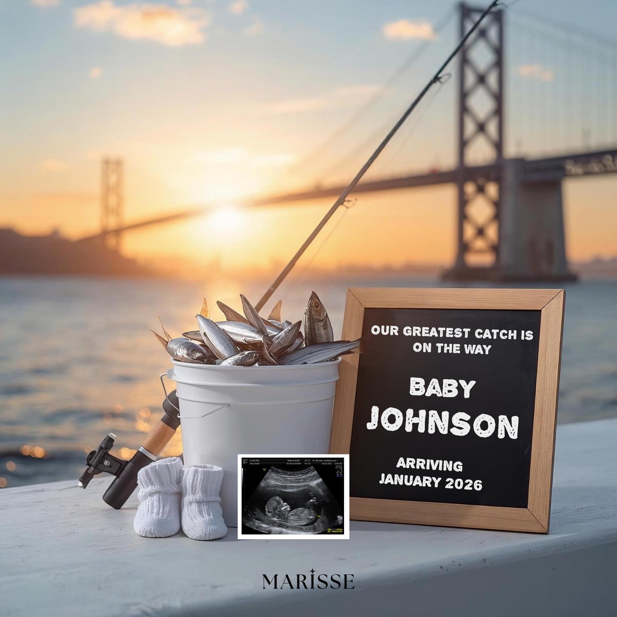 Fishing Pregnancy Announcement: Sardines Baby Reveal, Digital Download