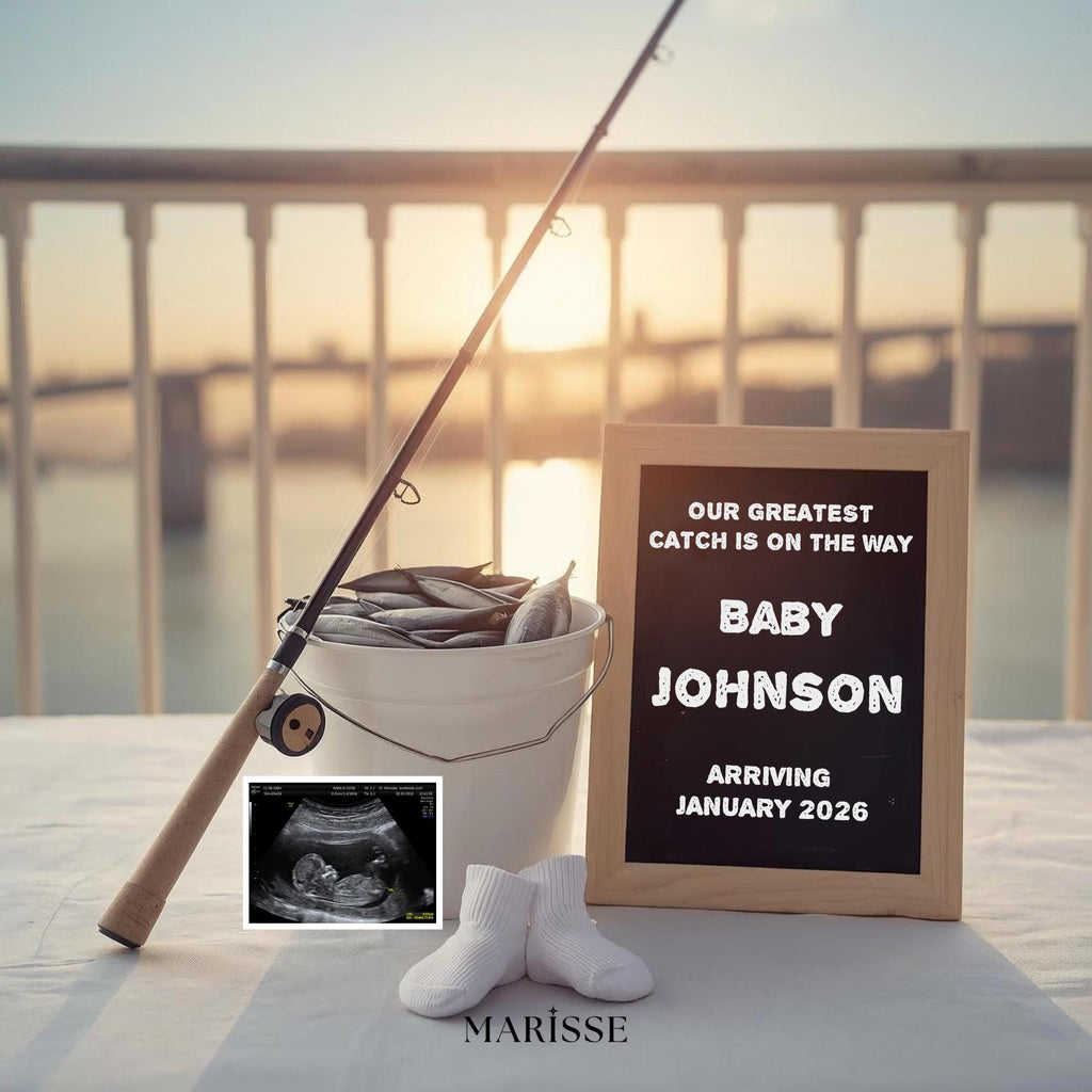 Sardines Fishing Pregnancy Announcement: Rustic Baby Reveal (Digital Template)