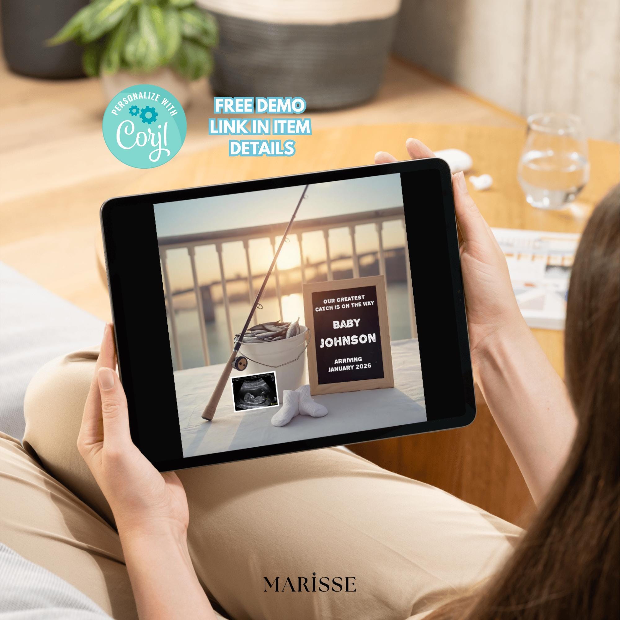 Sardines Fishing Pregnancy Announcement: Rustic Baby Reveal (Digital Template)