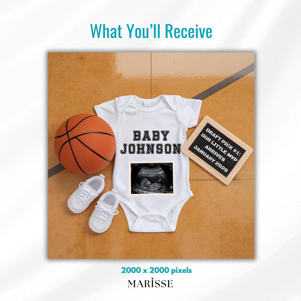 Basketball Baby Announcement Template: Draft Pick Reveal (Digital Download)