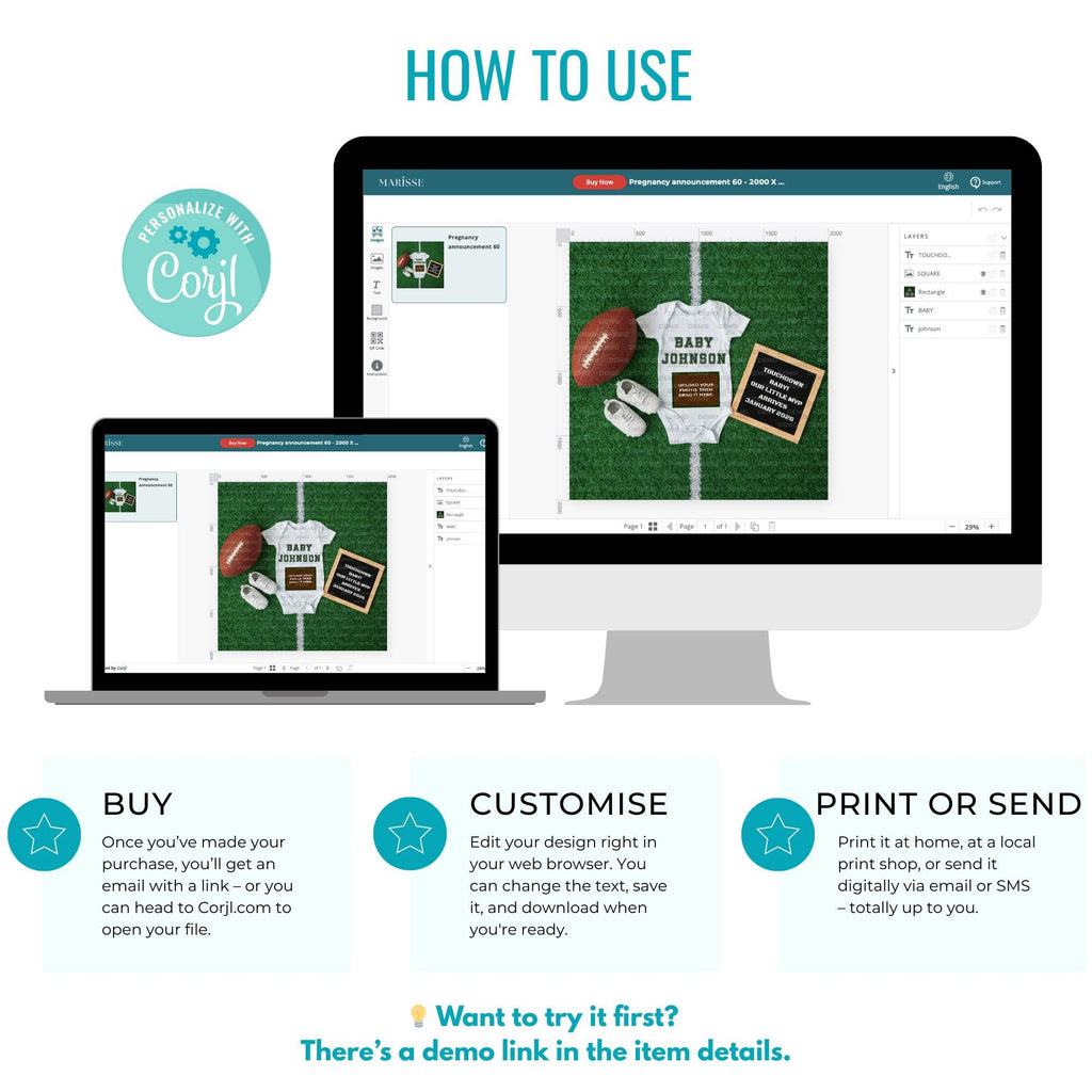 Football Pregnancy Announcement: Touchdown Baby Reveal (Digital Download)