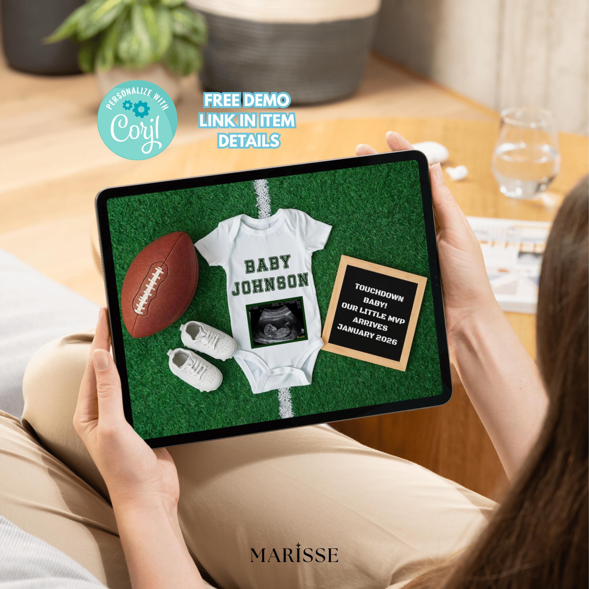Football Pregnancy Announcement: Touchdown Baby Reveal (Digital Download)