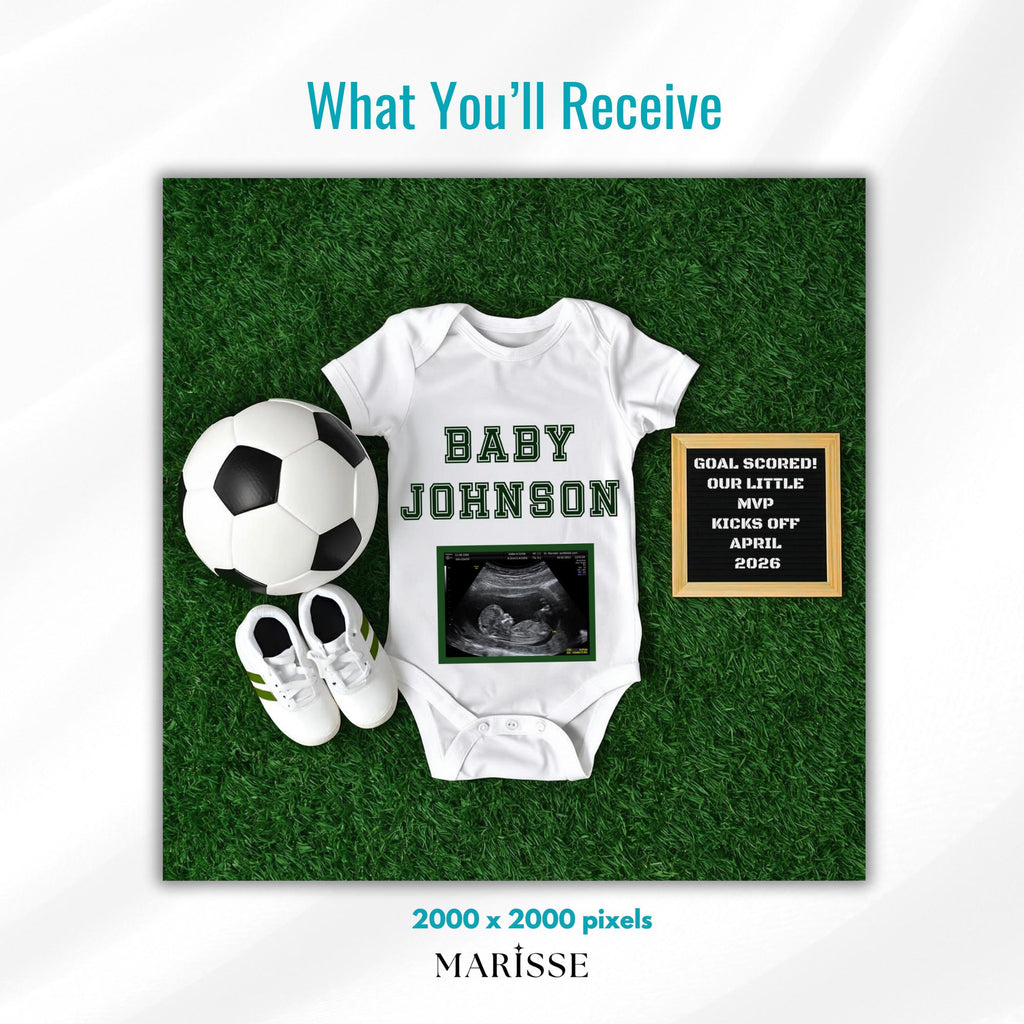 Soccer Pregnancy Announcement: Gender Neutral Baby Reveal (Digital Download)