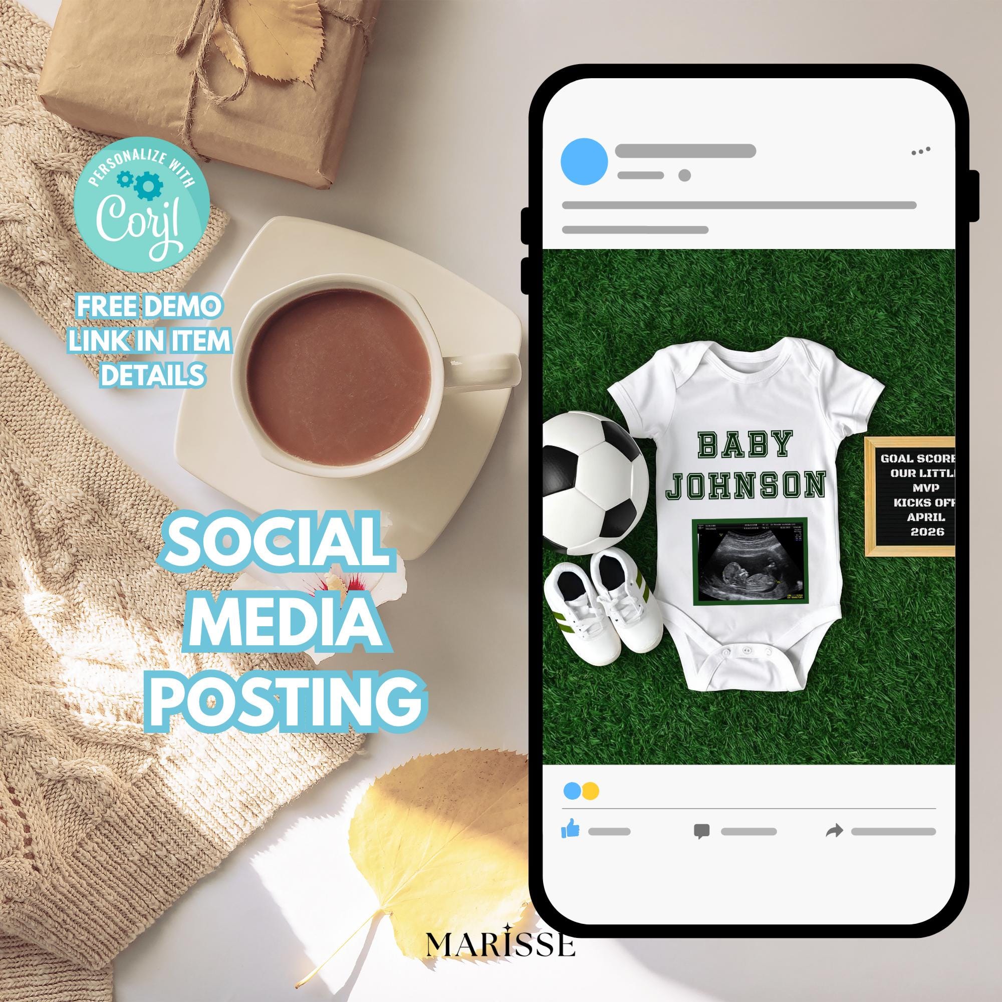 Soccer Pregnancy Announcement: Gender Neutral Baby Reveal (Digital Download)