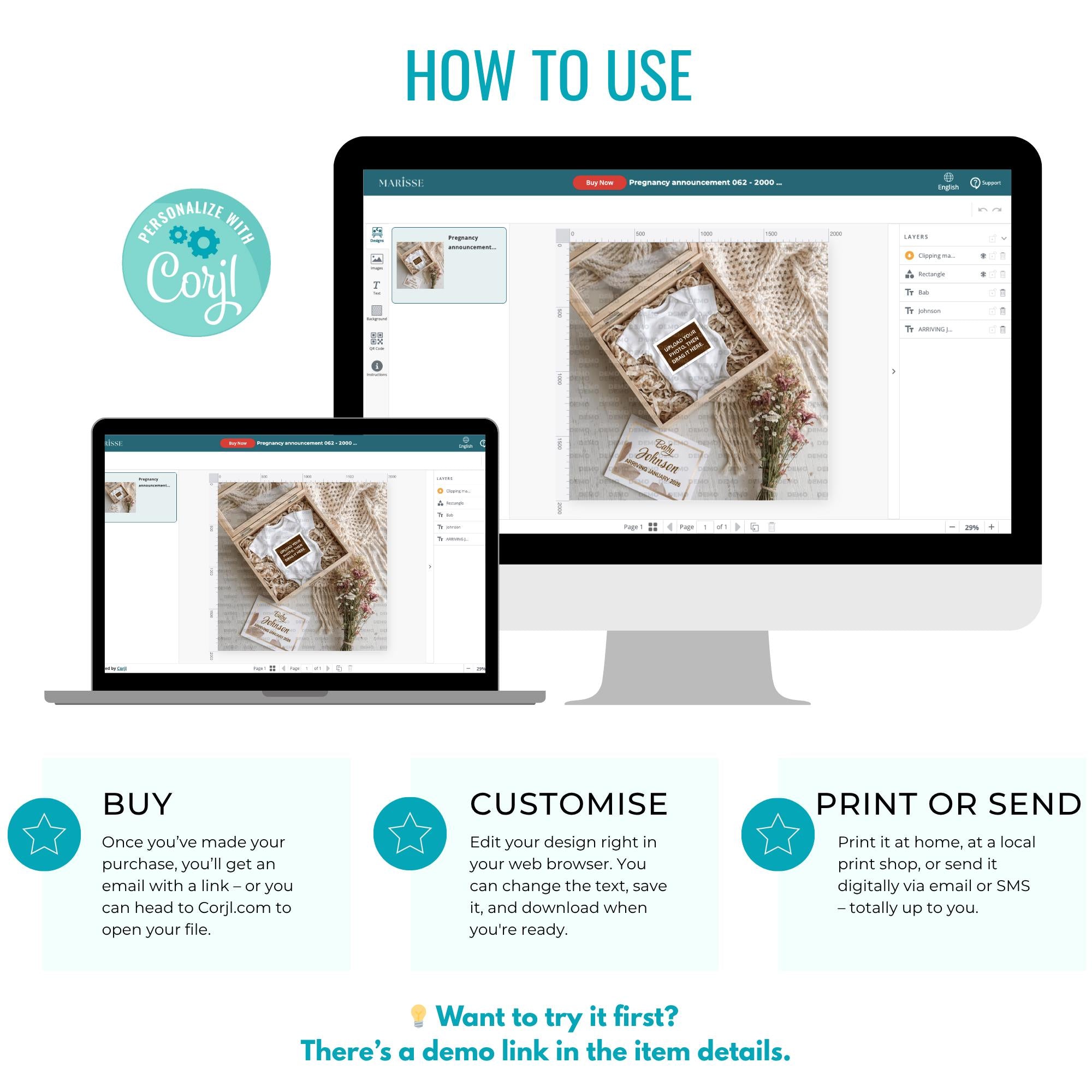 Rustic Pregnancy Announcement  Box Template | Neutral Baby Reveal | Gender Neutral Digital Download | Boho Baby Shower Announcement