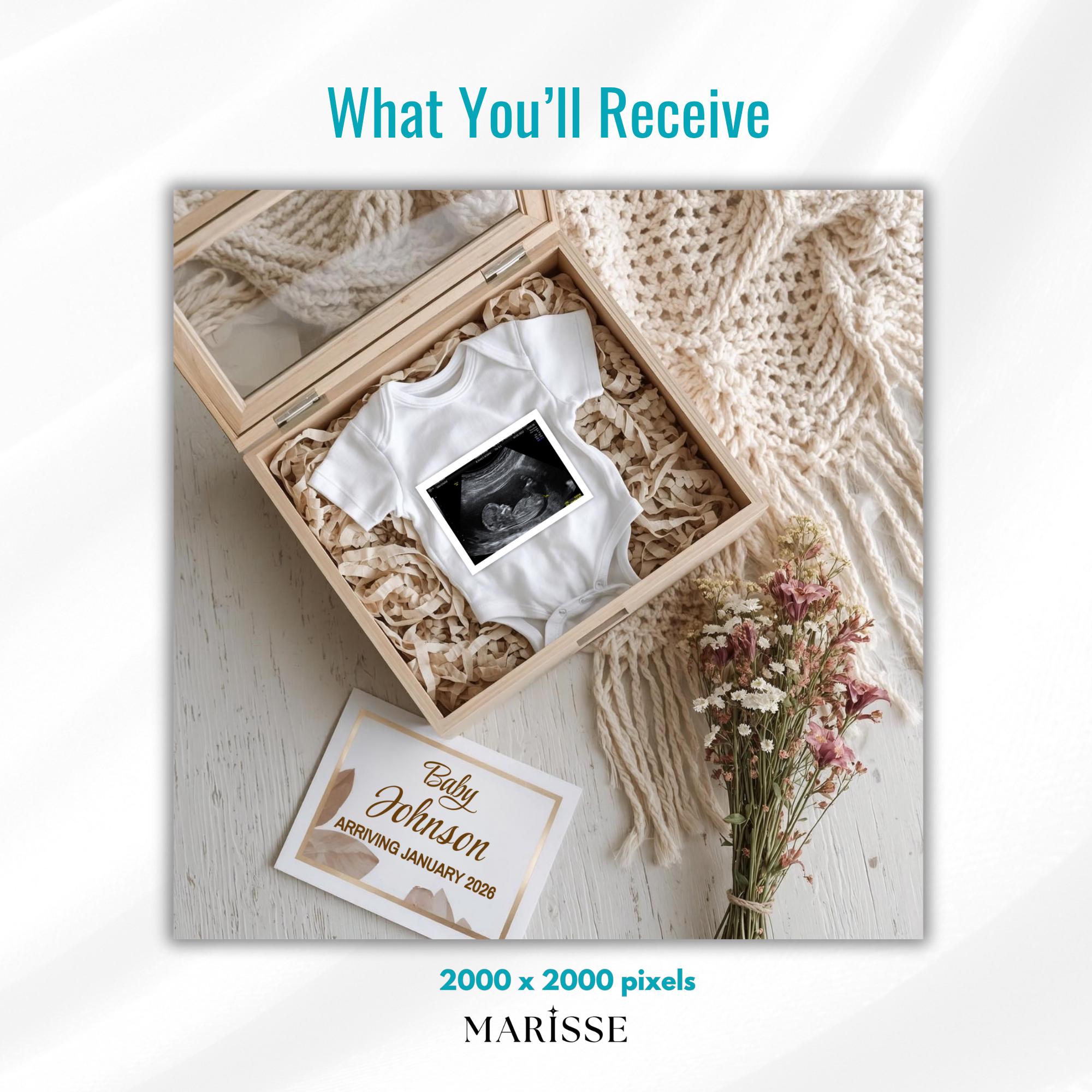 Rustic Pregnancy Announcement  Box Template | Neutral Baby Reveal | Gender Neutral Digital Download | Boho Baby Shower Announcement