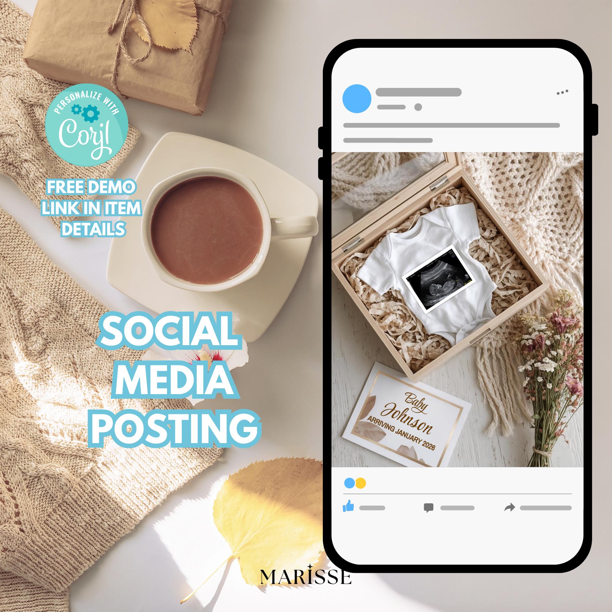 Rustic Pregnancy Announcement  Box Template | Neutral Baby Reveal | Gender Neutral Digital Download | Boho Baby Shower Announcement