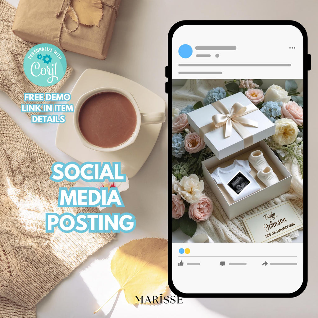 Elegant Baby Announcement Box Template | Neutral Pregnancy Reveal Box | Classic Floral Baby Reveal | Digital Download