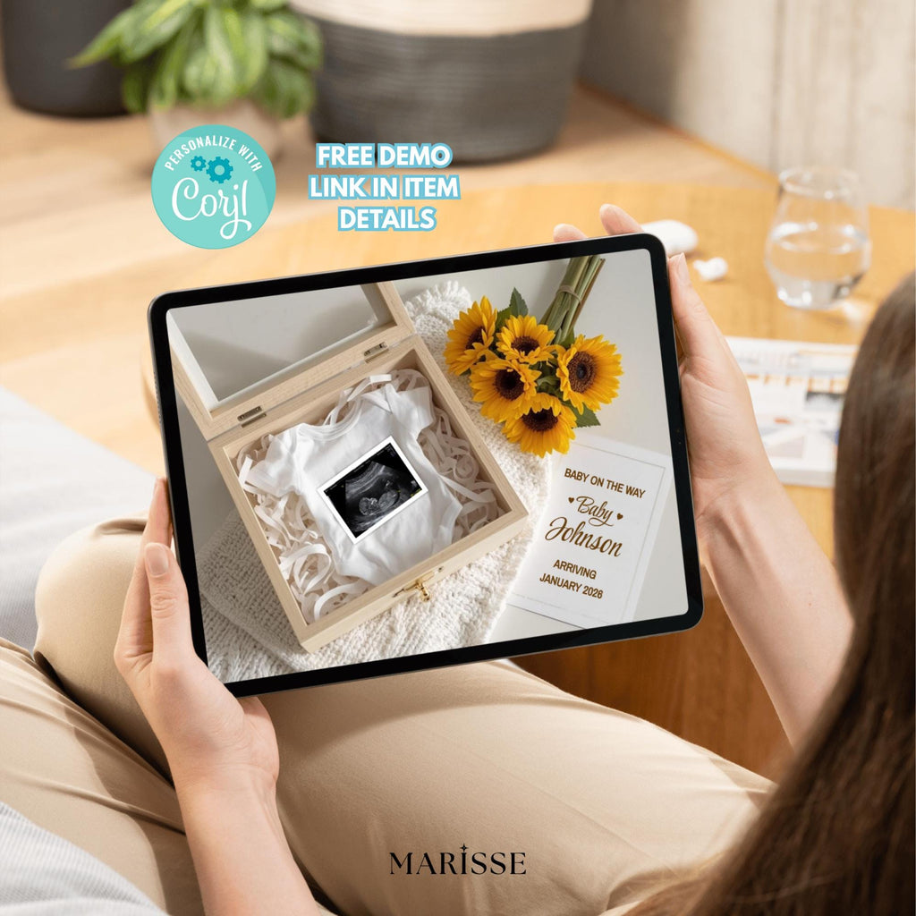 Sunflower Pregnancy Announcement Template | Rustic Baby Reveal Digital Download | Editable Ultrasound Prop for Social Media & Keepsake Box