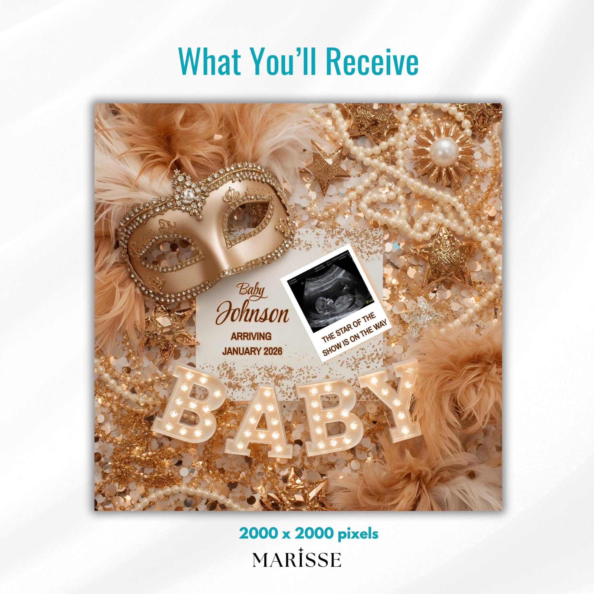 Showgirl Baby Announcement, Personalized Ultrasound Photo, Glam Baby Shower, Custom Gender Reveal, Baby Coming Soon Sign, Digital Download