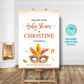 Showgirl Baby Shower Welcome Sign Template | Glam Vegas Theme | Editable Baby Shower Decor | Printable Gold Mask Poster Digital Download