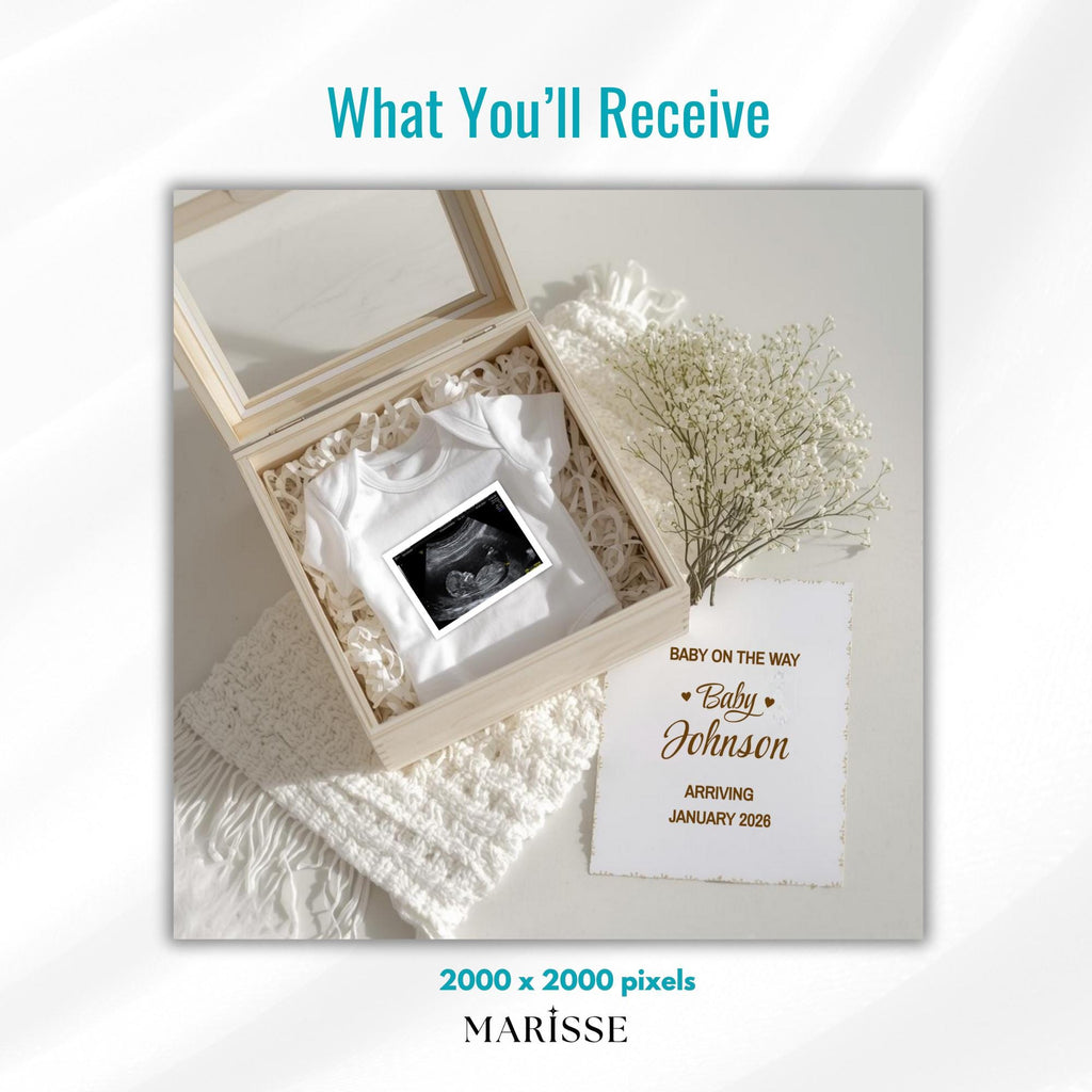 Baby’s Breath Pregnancy Announcement Template Minimalist Boho Baby Reveal Digital Download Neutral Editable Ultrasound Prop for Social Media