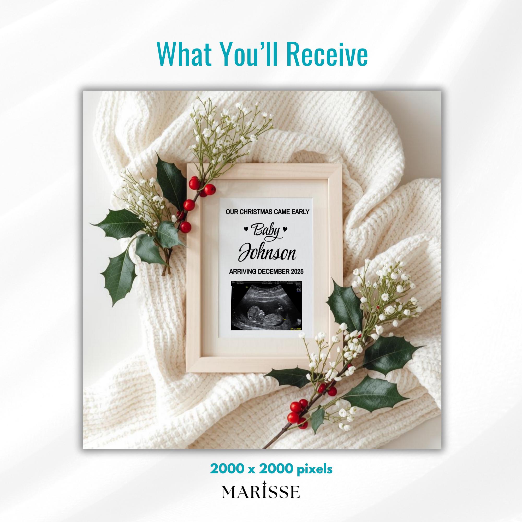 Christmas Pregnancy Announcement Template | Holiday Baby Reveal Digital Download | Editable Ultrasound Prop for Social Media & Cards