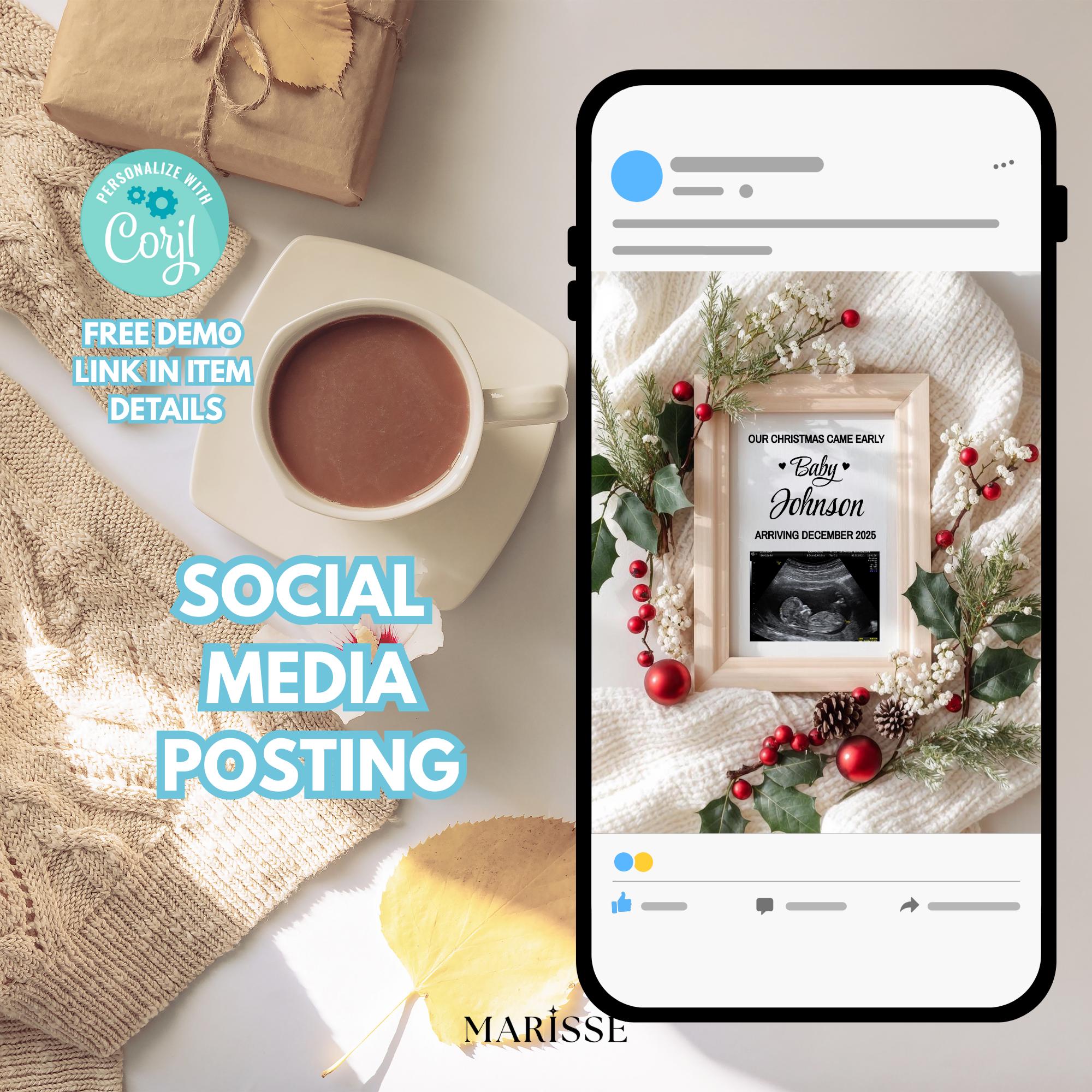 Christmas Pregnancy Announcement Template | Baby Reveal Photo Prop | Holiday Ultrasound Frame Digital Download | Our Christmas Came Early